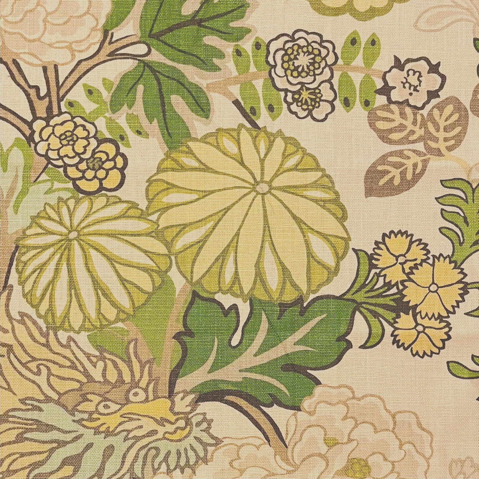 SCHUMACHER Chiang Mai Dragon Citrus Linen Remnant New SCHUMACHER Chiang Mai Dragon Citrus Linen Remnant New