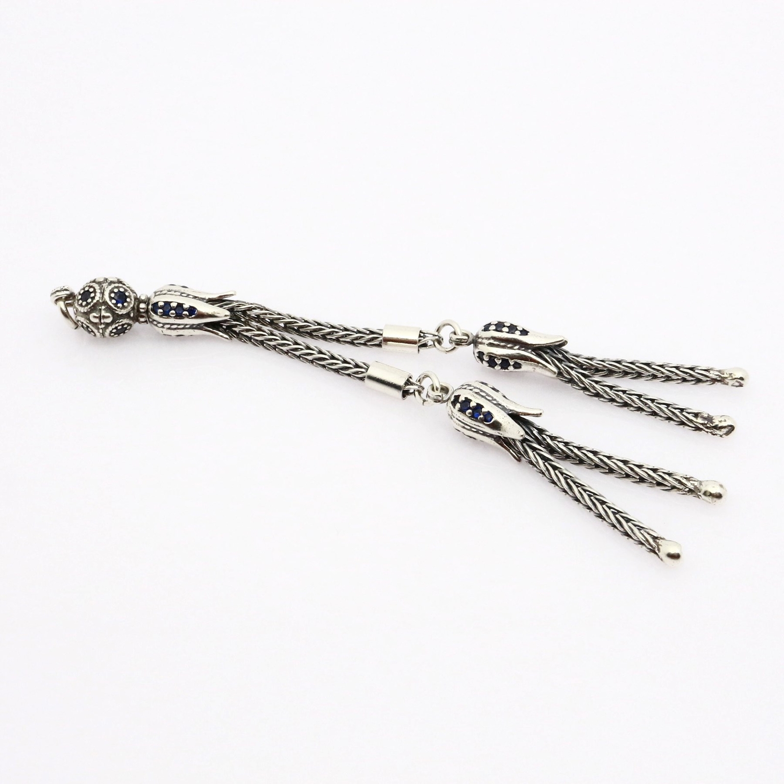 Tulip big metal with sapphire tassel 925 silver  Prayer Beads  Misbaha  710138