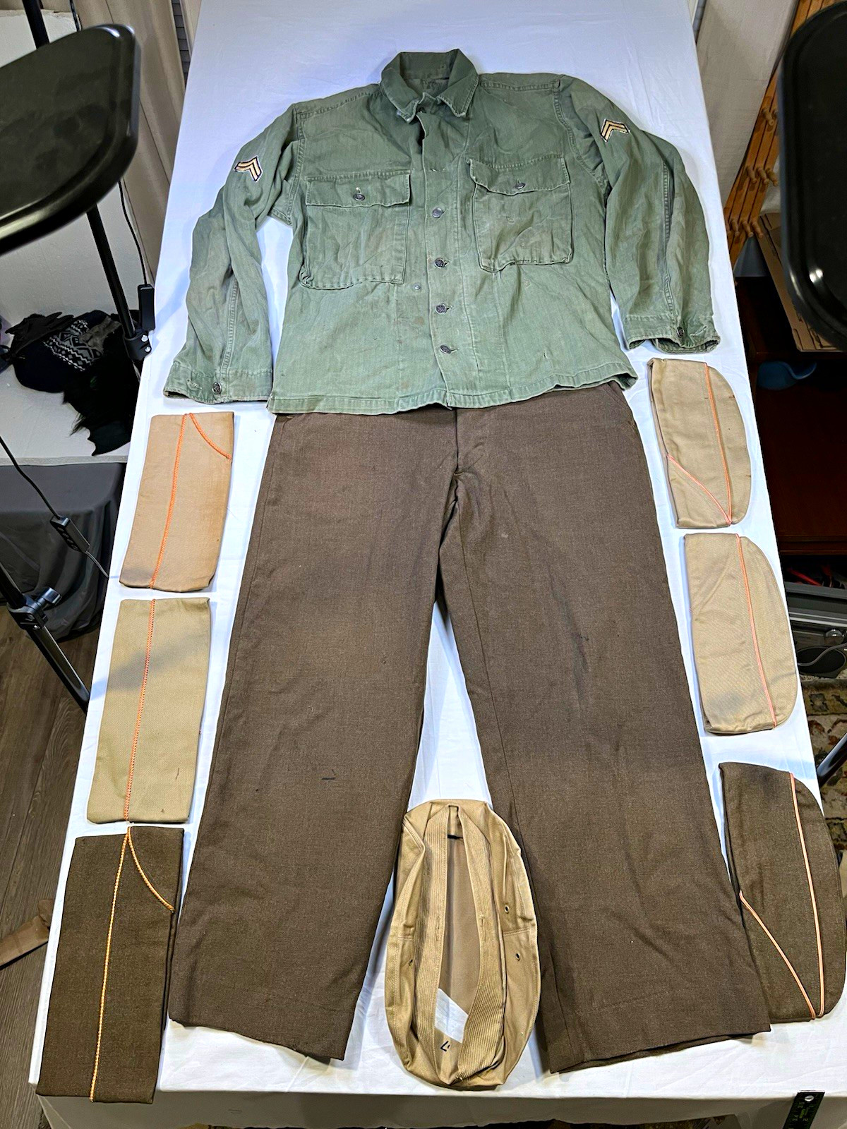 VTG WW2 US Army HBT Jacket Corporal Wool Serge Trousers Garrison Cap Lot W31 L29