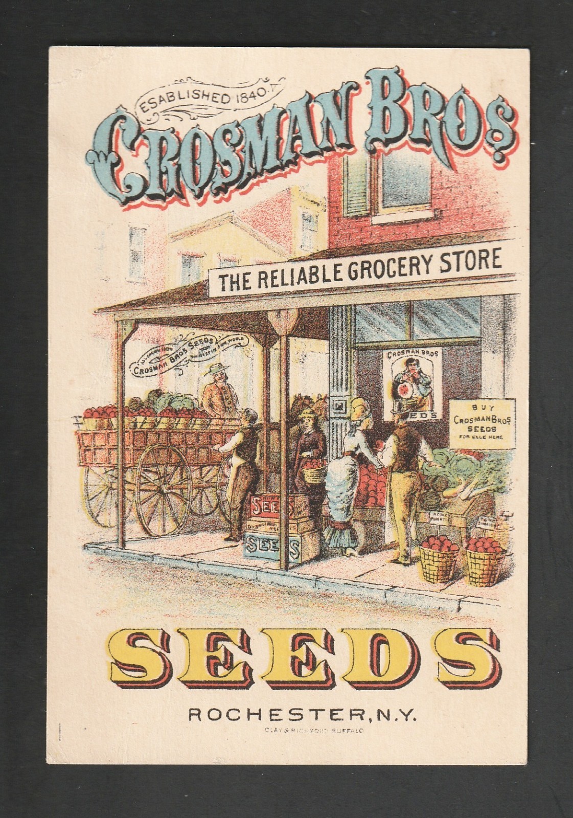 Crosman Bros Seeds Rochester NY 1800\'  Victorian Trade Card Grocery Store