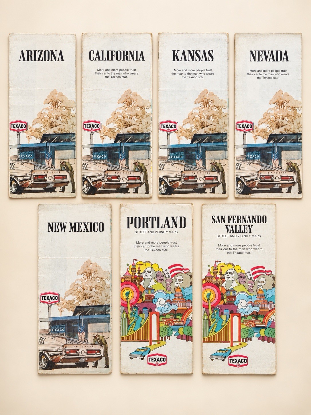 Vintage Texaco Road Map Lot of 7 1972-1975 Gousha Gas Station Maps