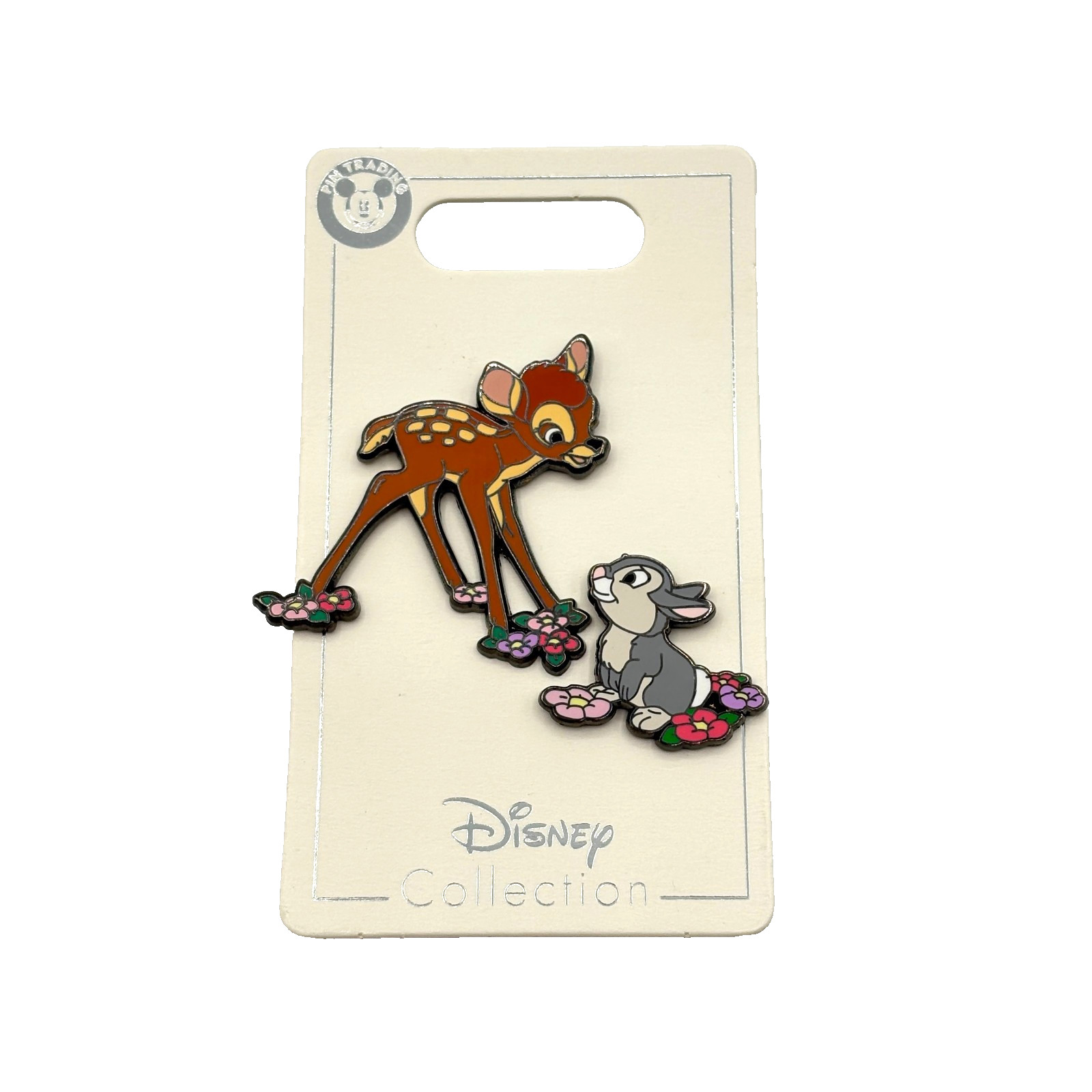 Disney Enamel Trading Pin • Bambi & Thumper in Spring Flowers • New on Card