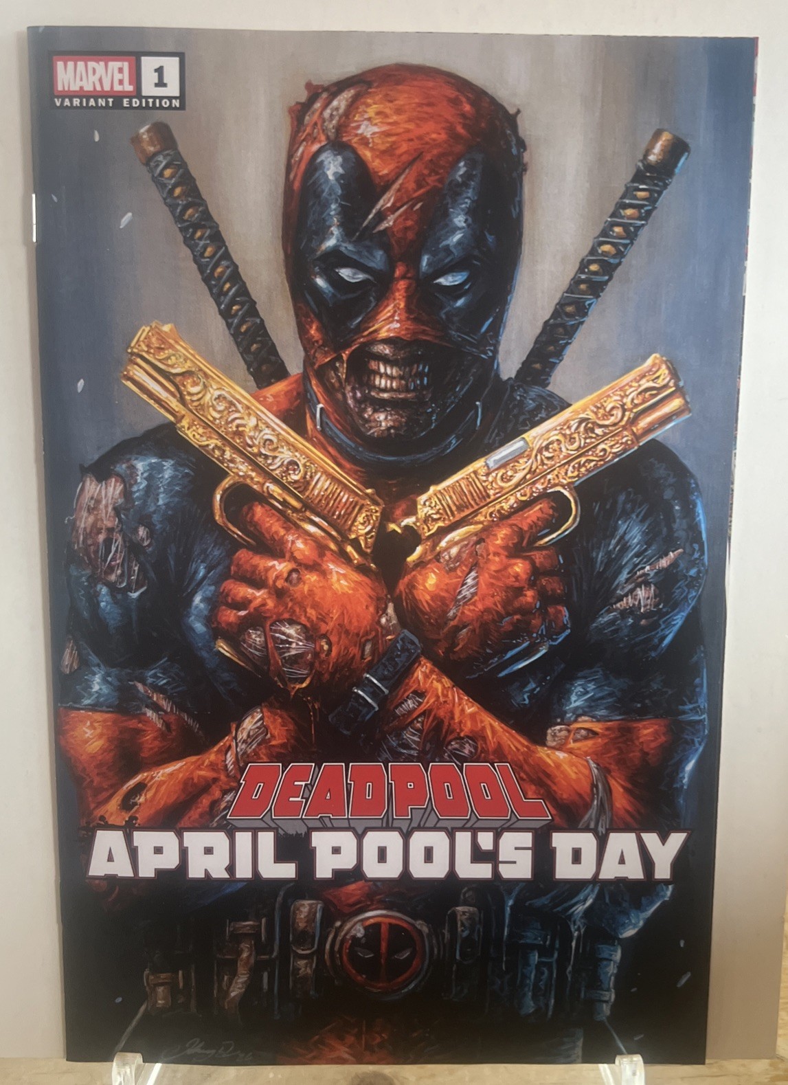 DEADPOOL APRIL POOL\'S DAY #1 JOHNNY DESJARDINS EXCLUSIVE TRADE DRESS DEADPOOL APRIL POOL\'S DAY #1 JOHNNY DESJARDINS EXCLUSIVE TRADE DRESS