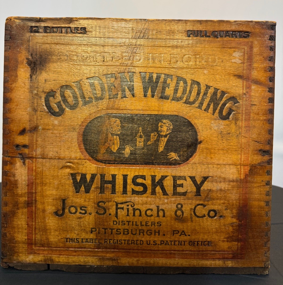 Antique 1916 Golden Wedding Crate Wood Jos S Finch Pittsburgh Bottled In Bond