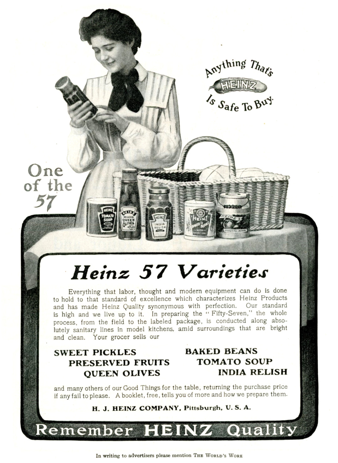 1905 Original Heinz 57 Varieties Ad. Preserved Cherries In Crock, Cans, Bottles