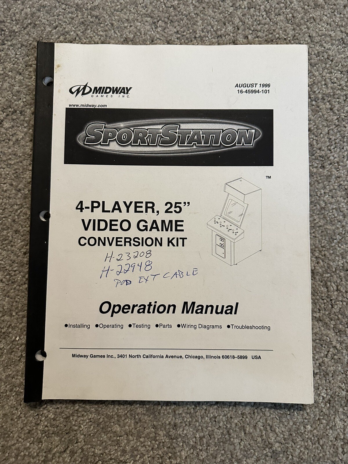 Original Midway SportStation 4-Player Arcade Game Manual 16-45994-101
