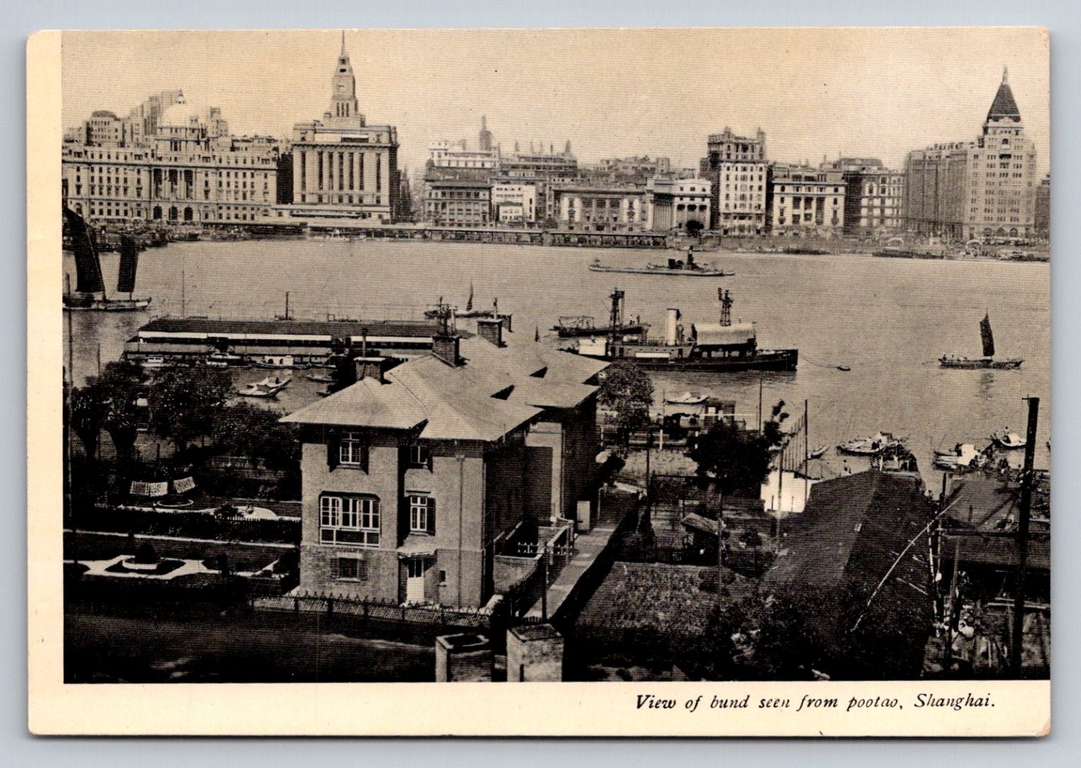 Shanghai Bund Waterfront View Postcard - Early 1900s China Architecture Boats