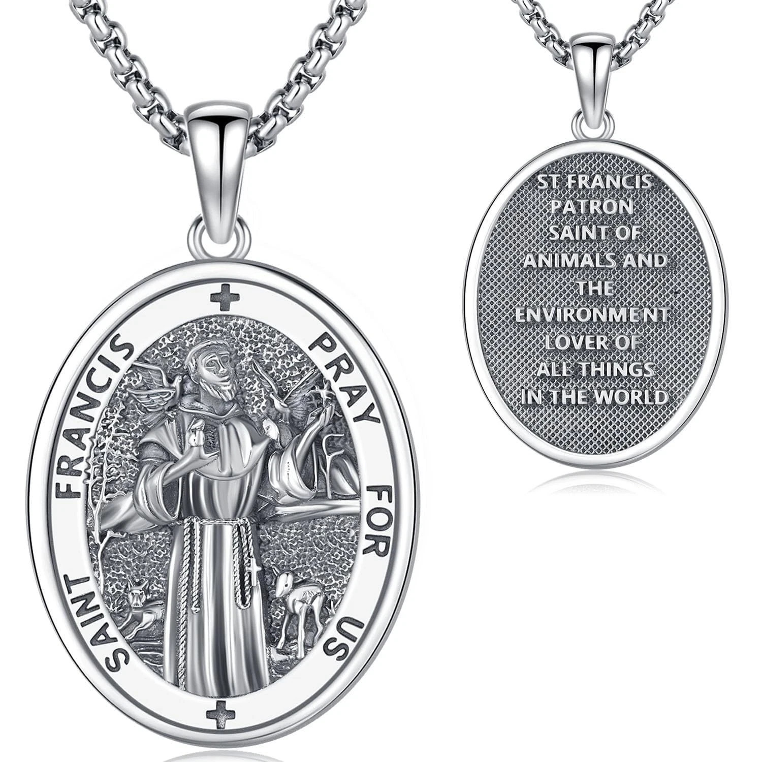 St Francis of Assisi Necklace S925 Sterling Silver Saint Francis Medal Jewelr... St Francis of Assisi Necklace S925 Sterling Silver Saint Francis Medal Jewelr...