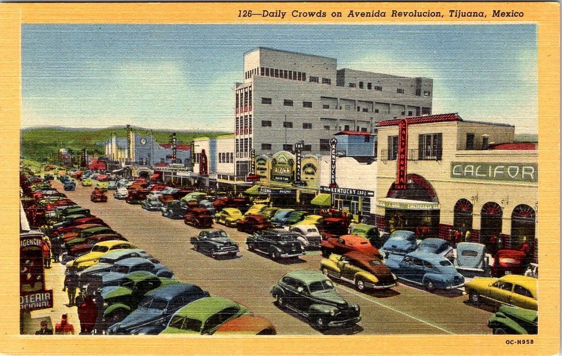 Daily Crowds on Avenida Revolucion, TIJUANA, Mexico Linen Postcard - Curt Teich