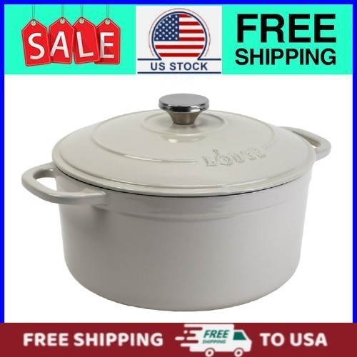 Lodge Cast Iron 5.5qt Oyster White Enameled Dutch Oven