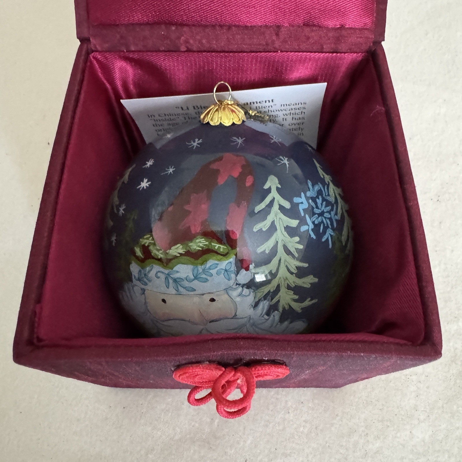 Pier 1 2009 “ Li Bien” Inside Painted Blown Glass Ornament - Santa - RARE Pier 1 2009 “ Li Bien” Inside Painted Blown Glass Ornament - Santa - RARE