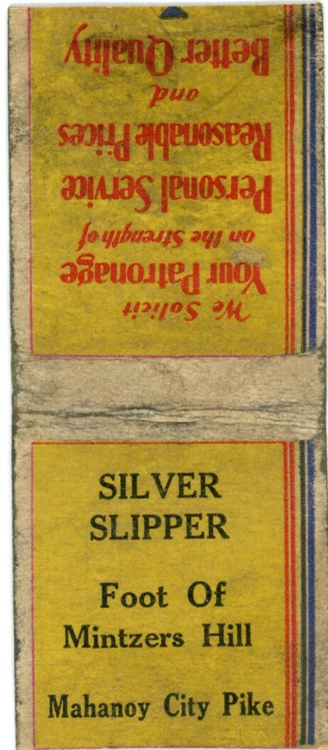 Silver Slipper Mahanoy City PA Vintage Matchbook Cover Pre-1940s Silver Slipper Mahanoy City PA Vintage Matchbook Cover Pre-1940s