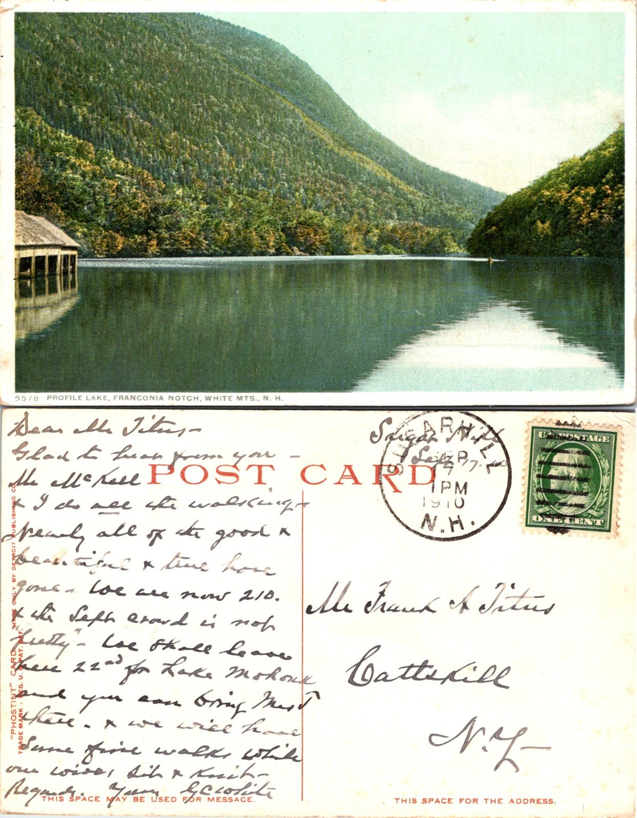 Profile Lake, Franconia Notch, White Mts. NH Postcards used 54204