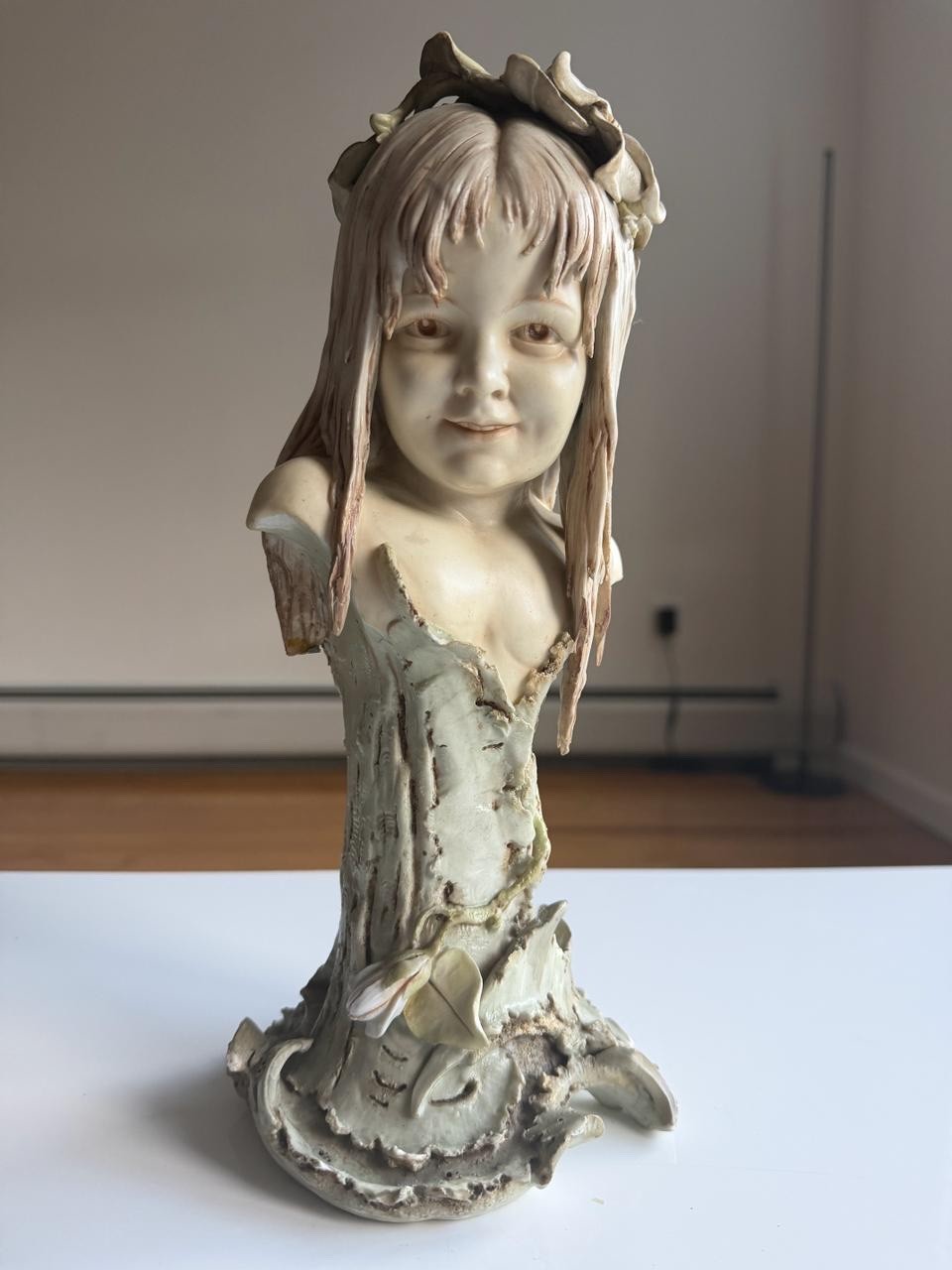 Vintage Porcelain Girl Figurine Long Hair Flowers Art Nouveau Style Collectible Vintage Porcelain Girl Figurine Long Hair Flowers Art Nouveau Style Collectible