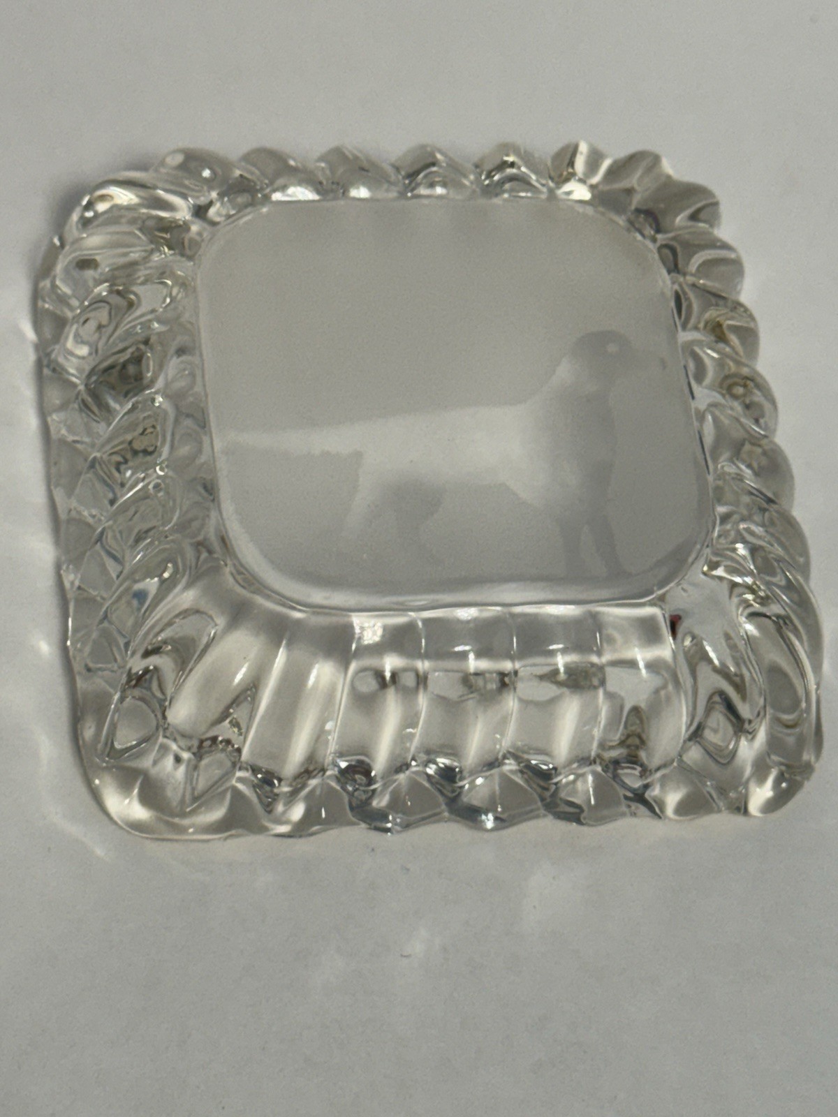 Vintage Clear Glass Ashtray/Trinket Dish with Dog Design Made In USA 3 Inch