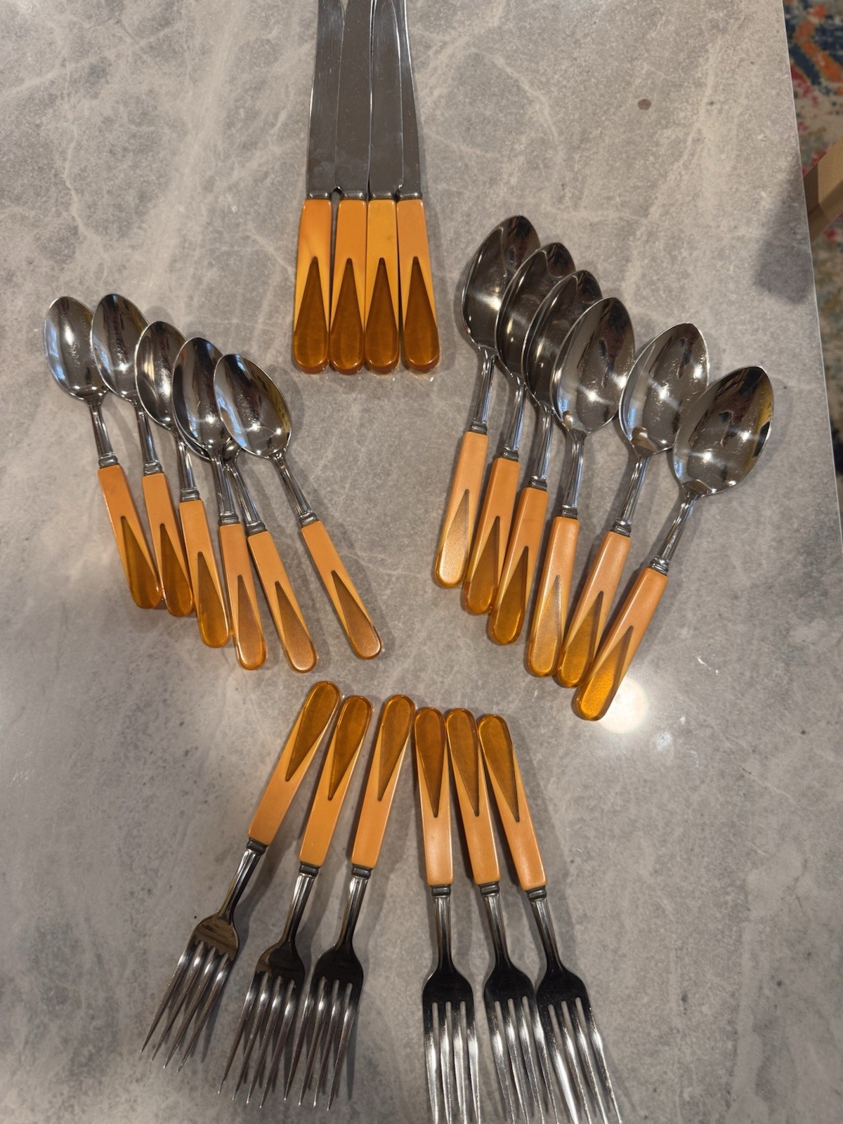 Vintage Two tone Bakelite, flatware 22pc orange Flatware Set