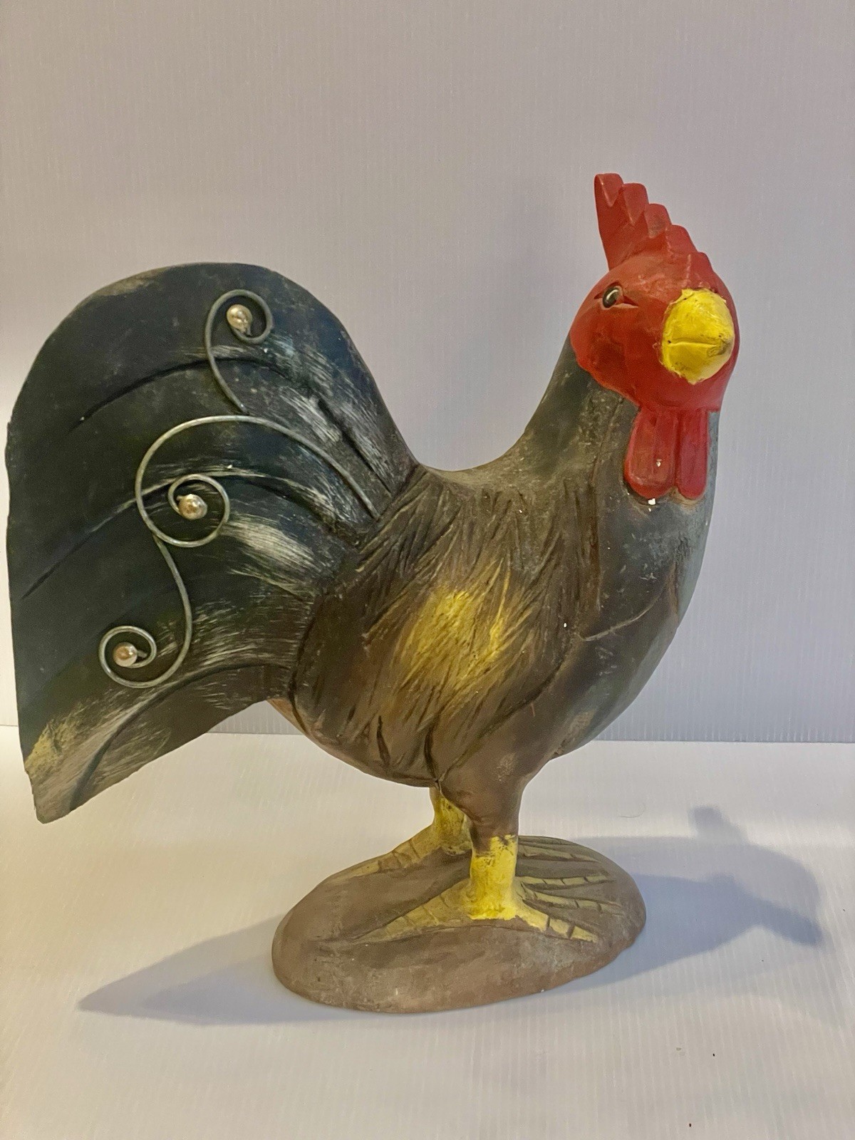 VTG Rooster Wood Carved Hand Painted Decor Figurine Statue Farmhouse Cottage VTG Rooster Wood Carved Hand Painted Decor Figurine Statue Farmhouse Cottage