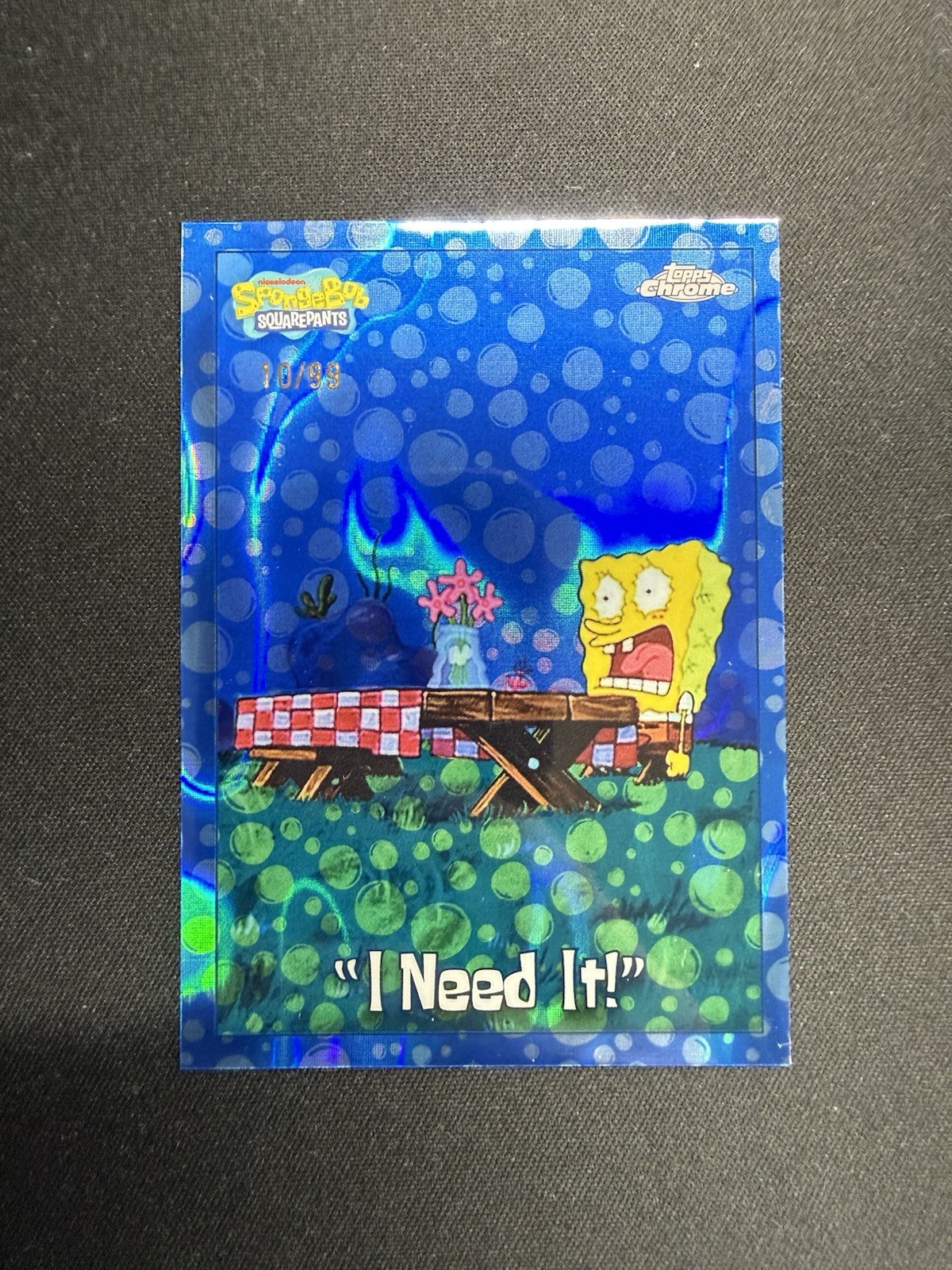 TOPPS chrome SpongeBob SquarePants “I Need It” Bubblefractor 10/99 Card No. 89 TOPPS chrome SpongeBob SquarePants “I Need It” Bubblefractor 10/99 Card No. 89