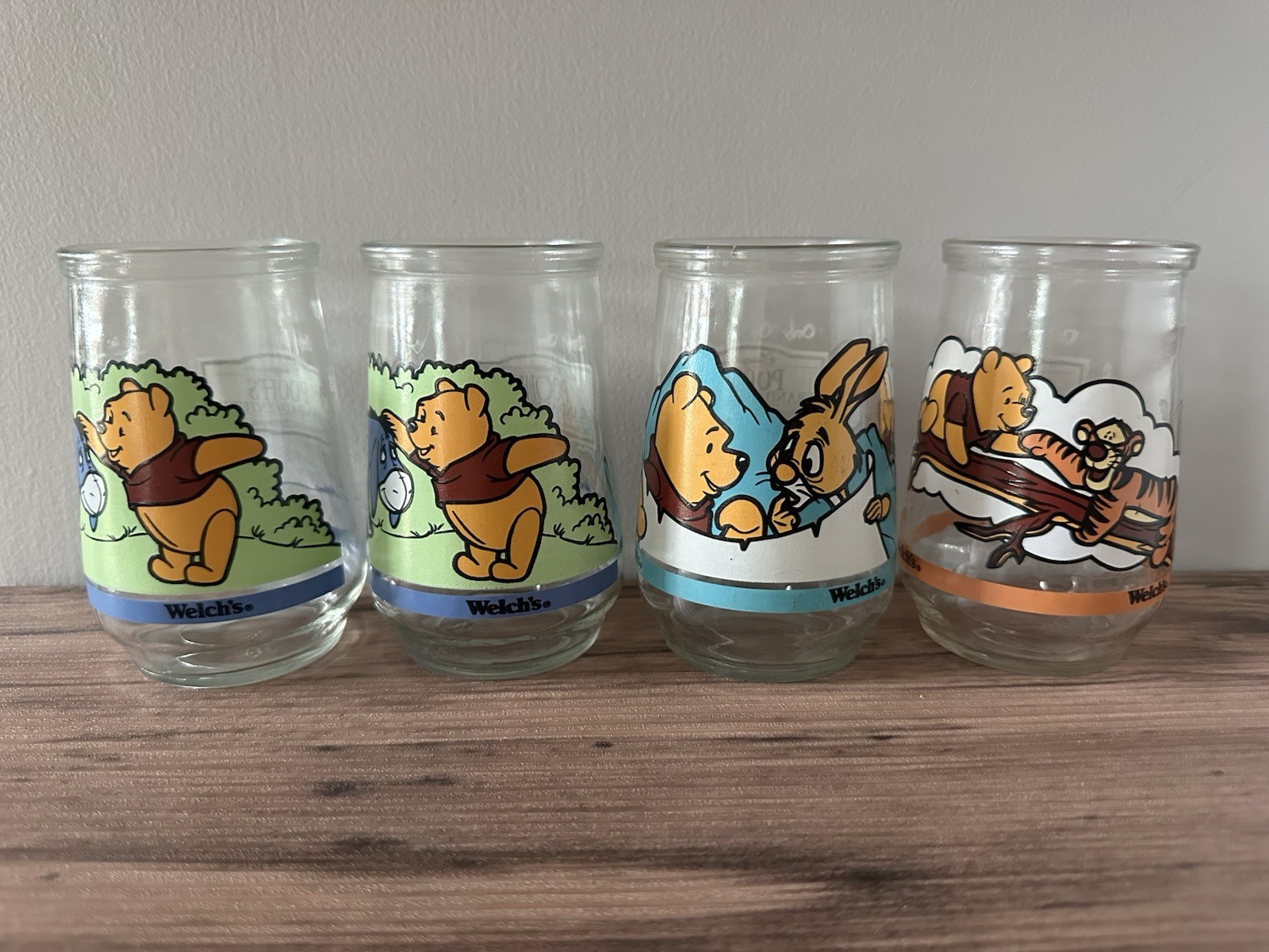 EUC, 4 Welch's jelly glasses 1997 Disney's Pooh's Grand Adventure - #4 #5 #2 EUC, 4 Welch's jelly glasses 1997 Disney's Pooh's Grand Adventure - #4 #5 #2