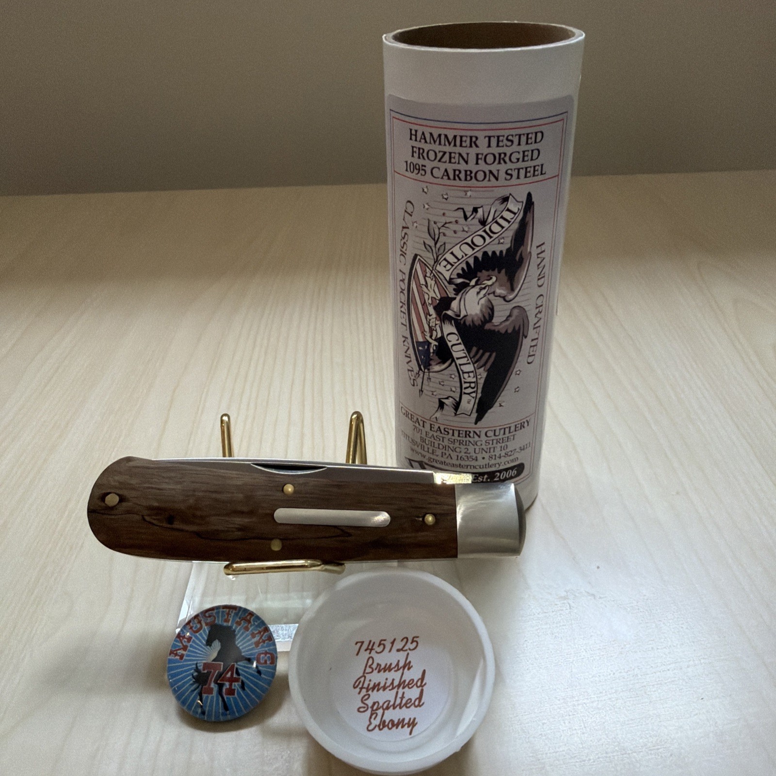 NEW GEC Great Eastern Cutlery #745125 Brush Finished Spalted Ebony Mustang