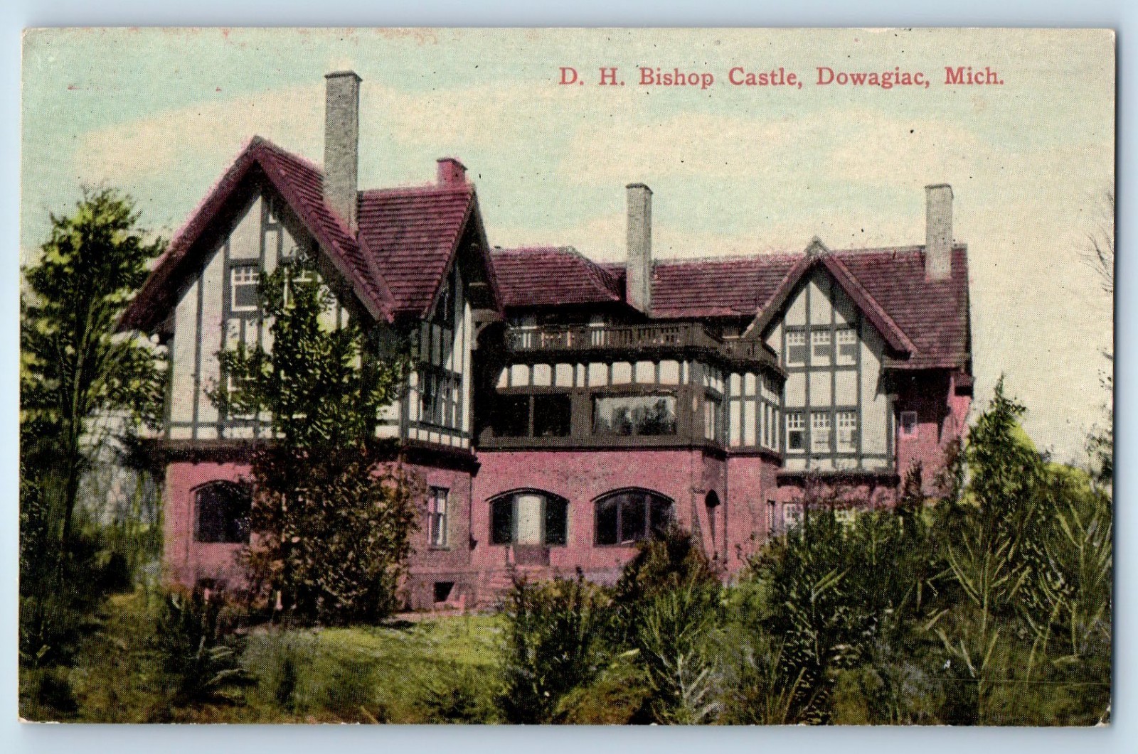 1910 Dowagiac Michigan MI Vintage Postcard D. H. Bishop Castle Building Unposted 1910 Dowagiac Michigan MI Vintage Postcard D. H. Bishop Castle Building Unposted