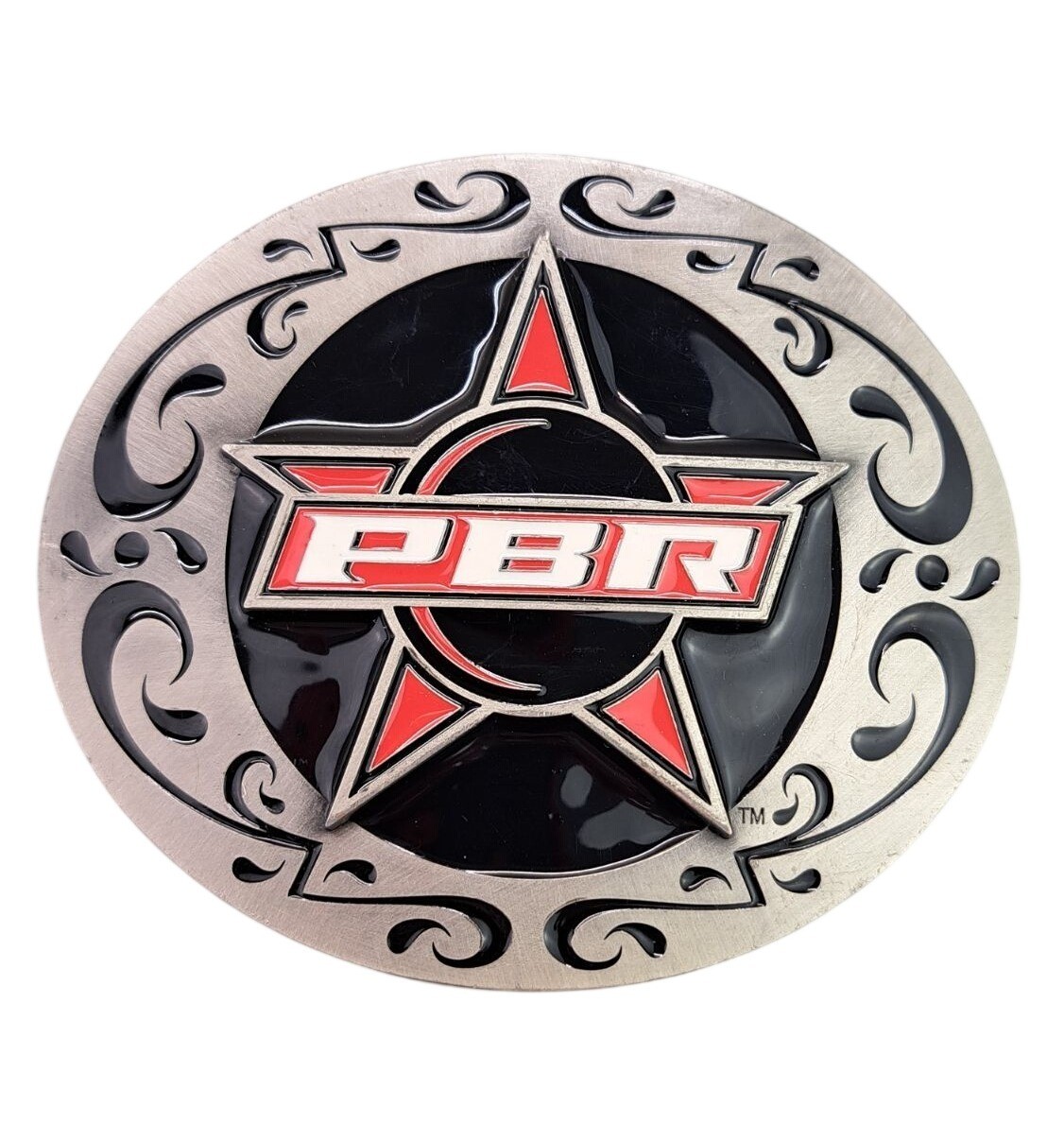 Vintage PBR Professional Bull Riders Silver Black Red Belt Buckle Siskiyou 2004