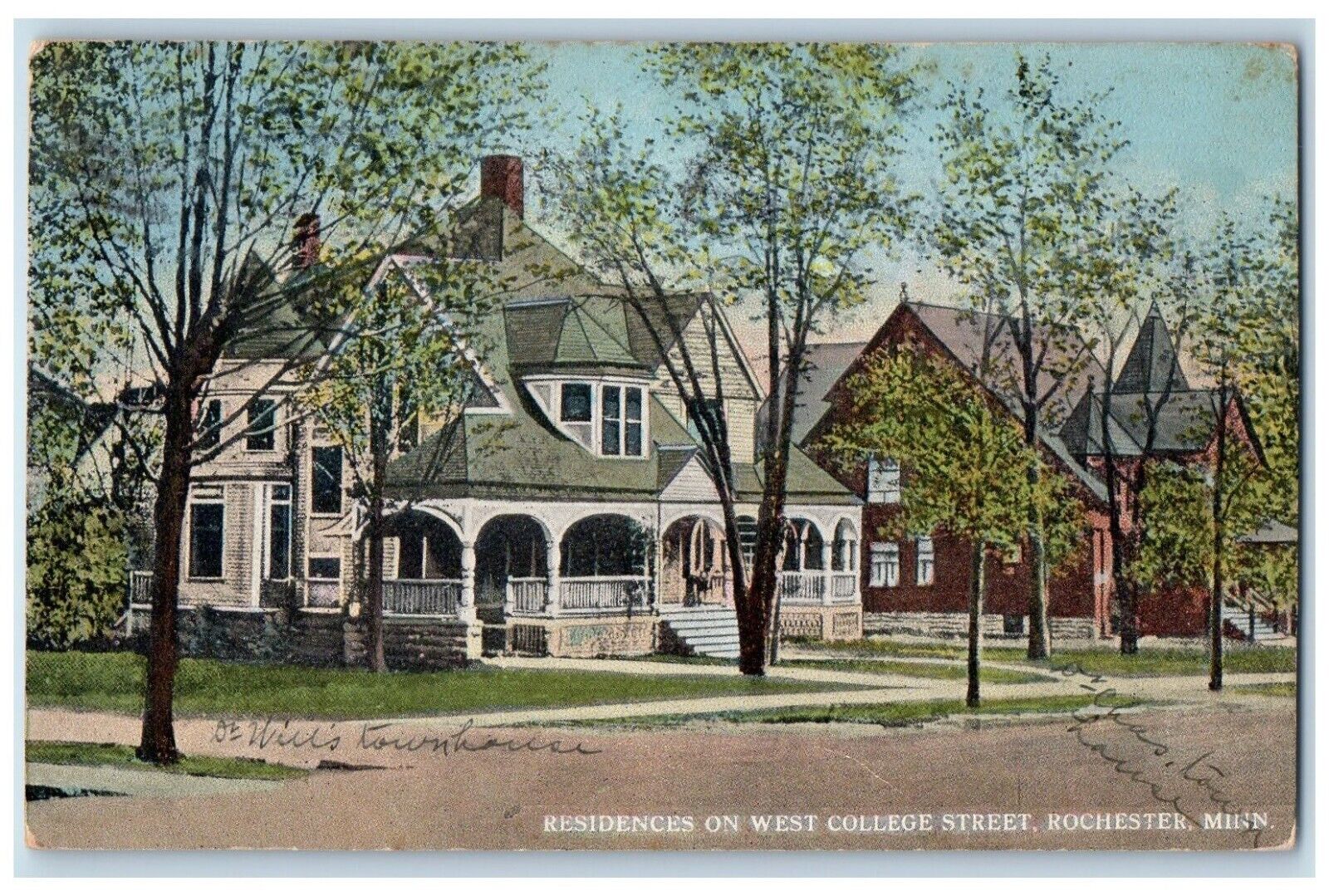 1915 Residences West College Street Exterior House Rochester Minnesota Postcard
