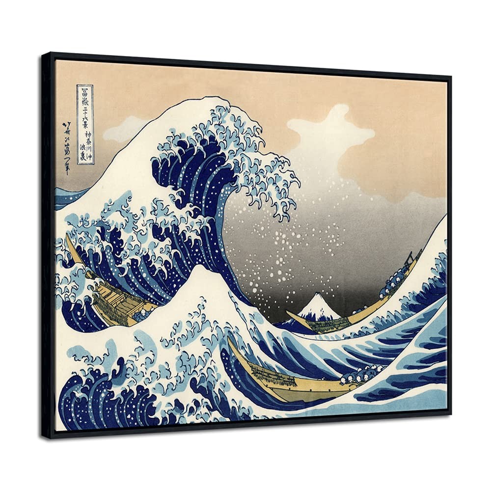 Wieco Art Great Wave of Kanagawa Katsushika Hokusai Large Framed Giclee Canvas Wieco Art Great Wave of Kanagawa Katsushika Hokusai Large Framed Giclee Canvas