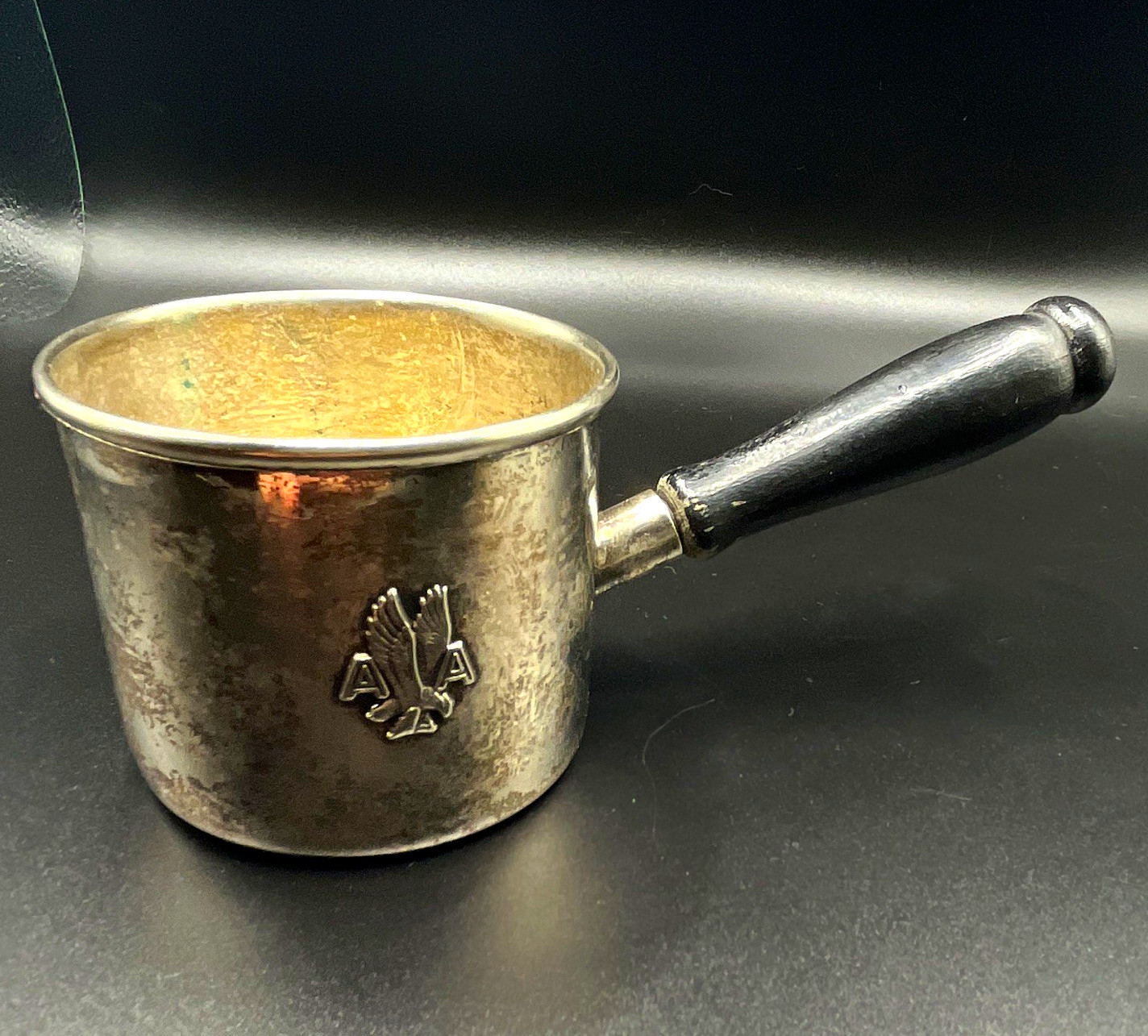 Vintage American Airlines Silver Plated Brandy Warmer Pipkin Pot Wood Handle AA