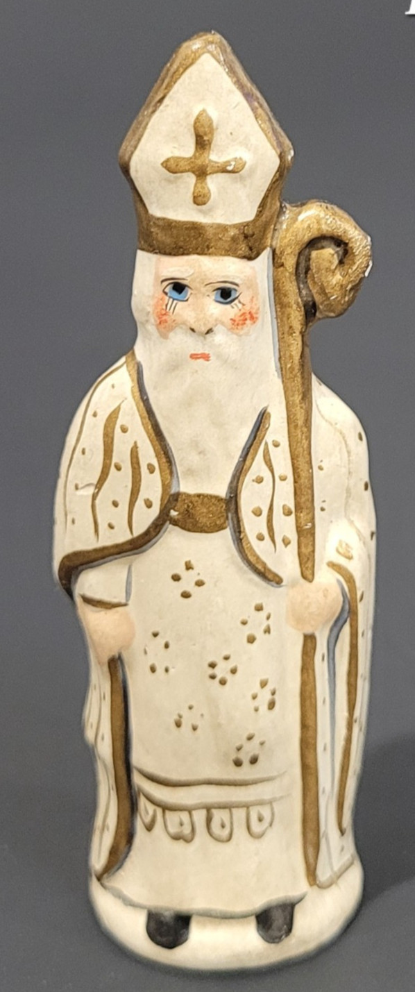 Vintage Vaillancourt Saint Nicholas Figurine Signed Christmas Folk Art