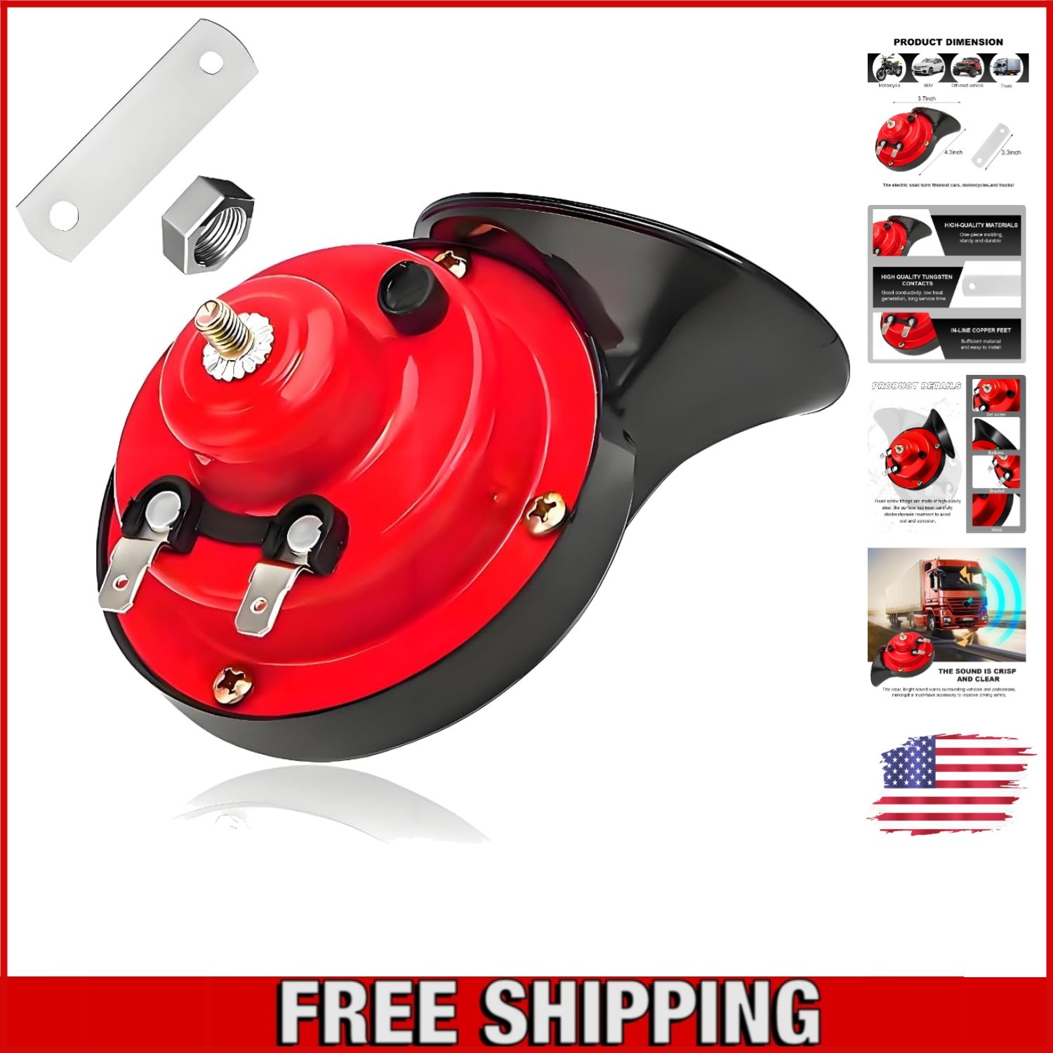 Durable Red Snail Horn Kit - 12V, High Low Tone, Impact Resistant and Easy Fit Durable Red Snail Horn Kit - 12V, High Low Tone, Impact Resistant and Easy Fit