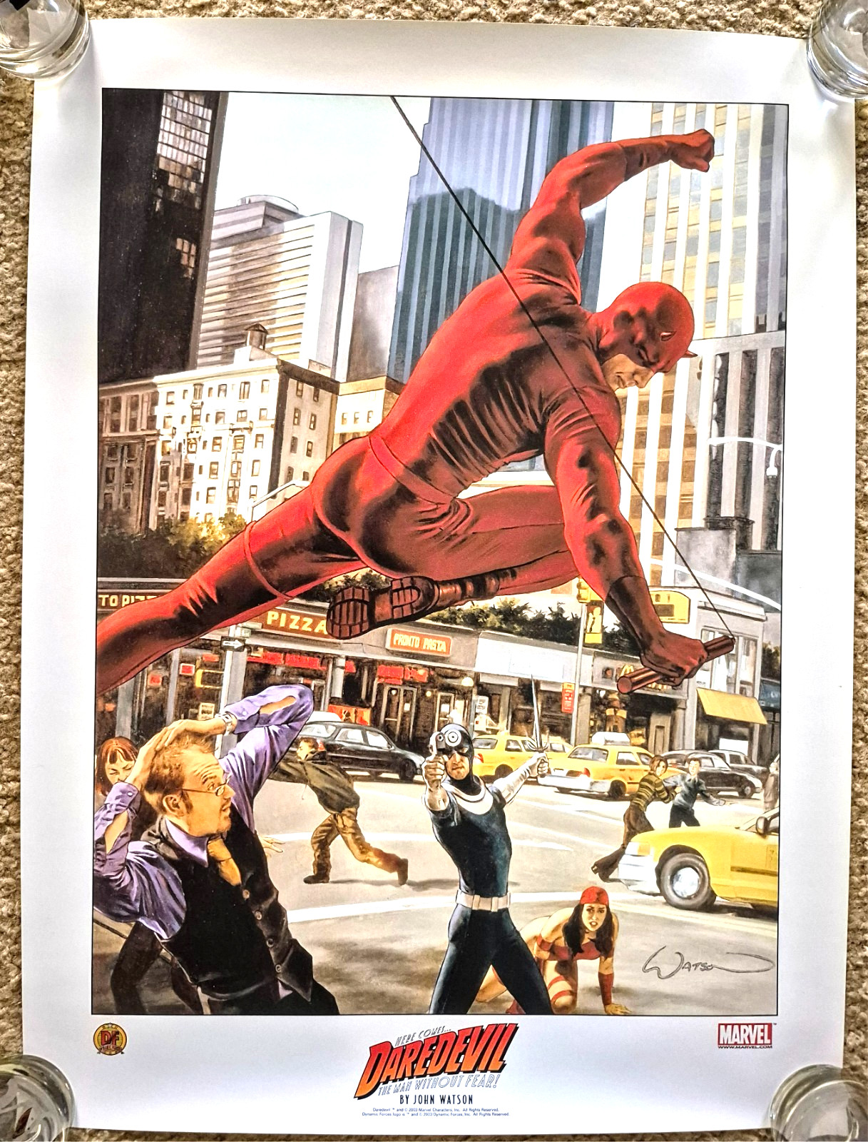 2003 MARVEL DYNAMIC FORCES DAREDEVIL LITHOGRAPH POSTER BY JOHN WATSON MINT