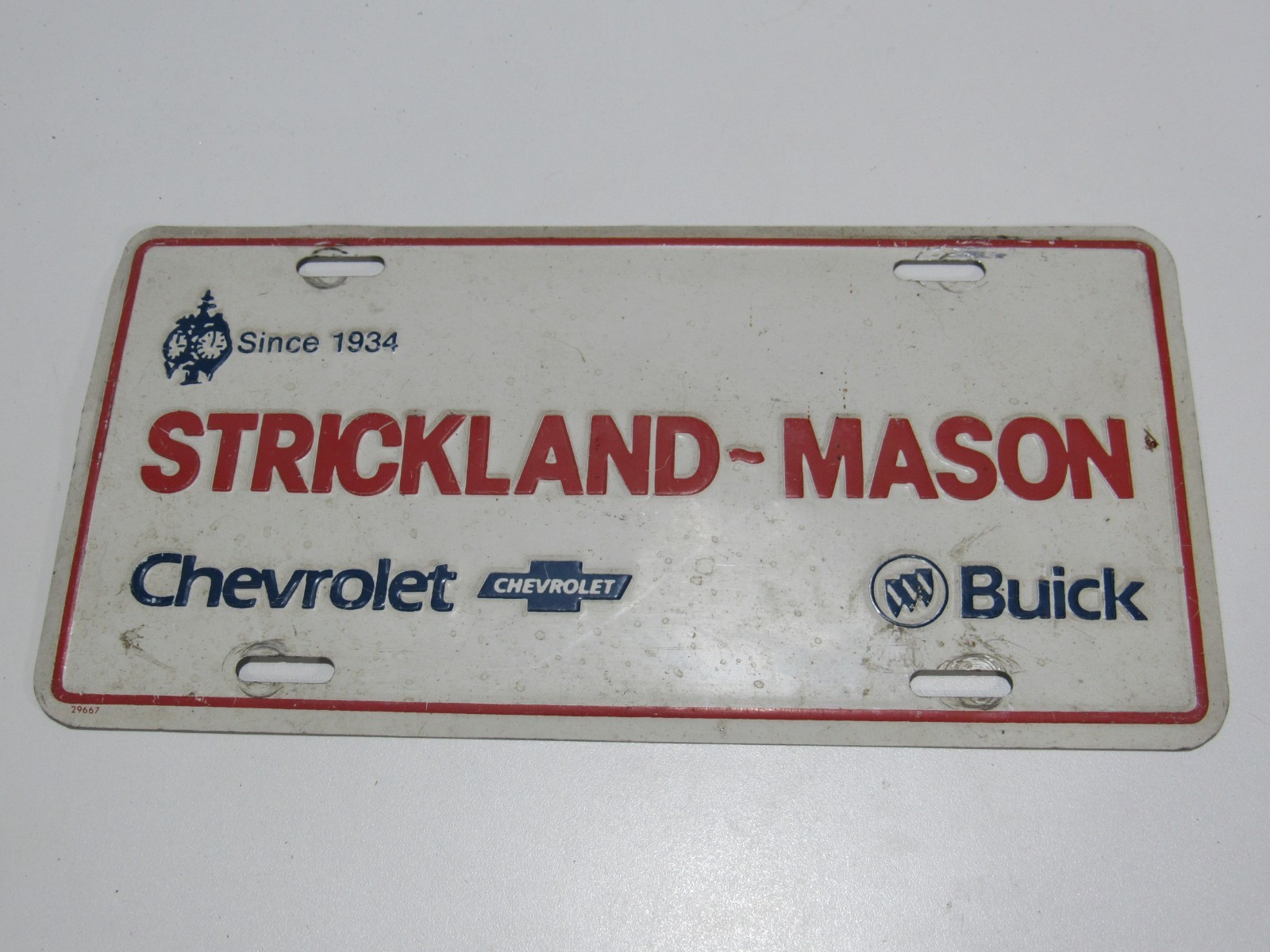 VTG Strickland-Mason Chevrolet Rittman Ohio Metal Dealership Booster Plate Tag VTG Strickland-Mason Chevrolet Rittman Ohio Metal Dealership Booster Plate Tag