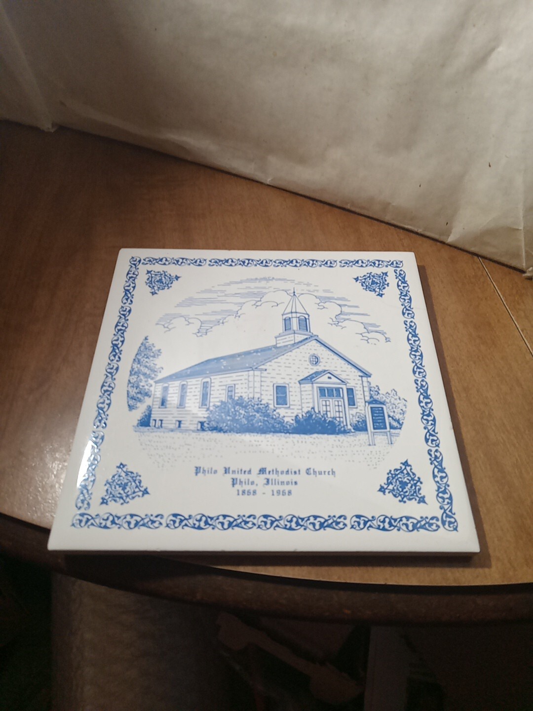 Vintage 1858-1968 Philo United Methodist Church Philo Illinois Wall Hanging Tile
