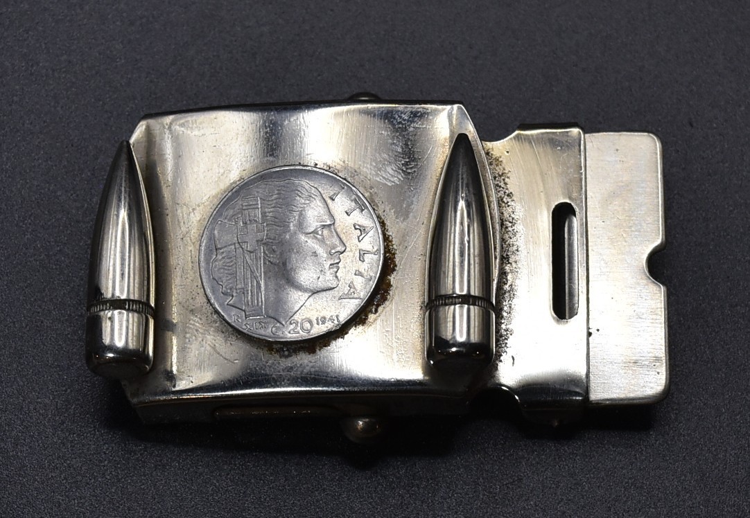 Vintage 1941 WWII Italian Coin and Bullets on Belt Buckle - Trench Art