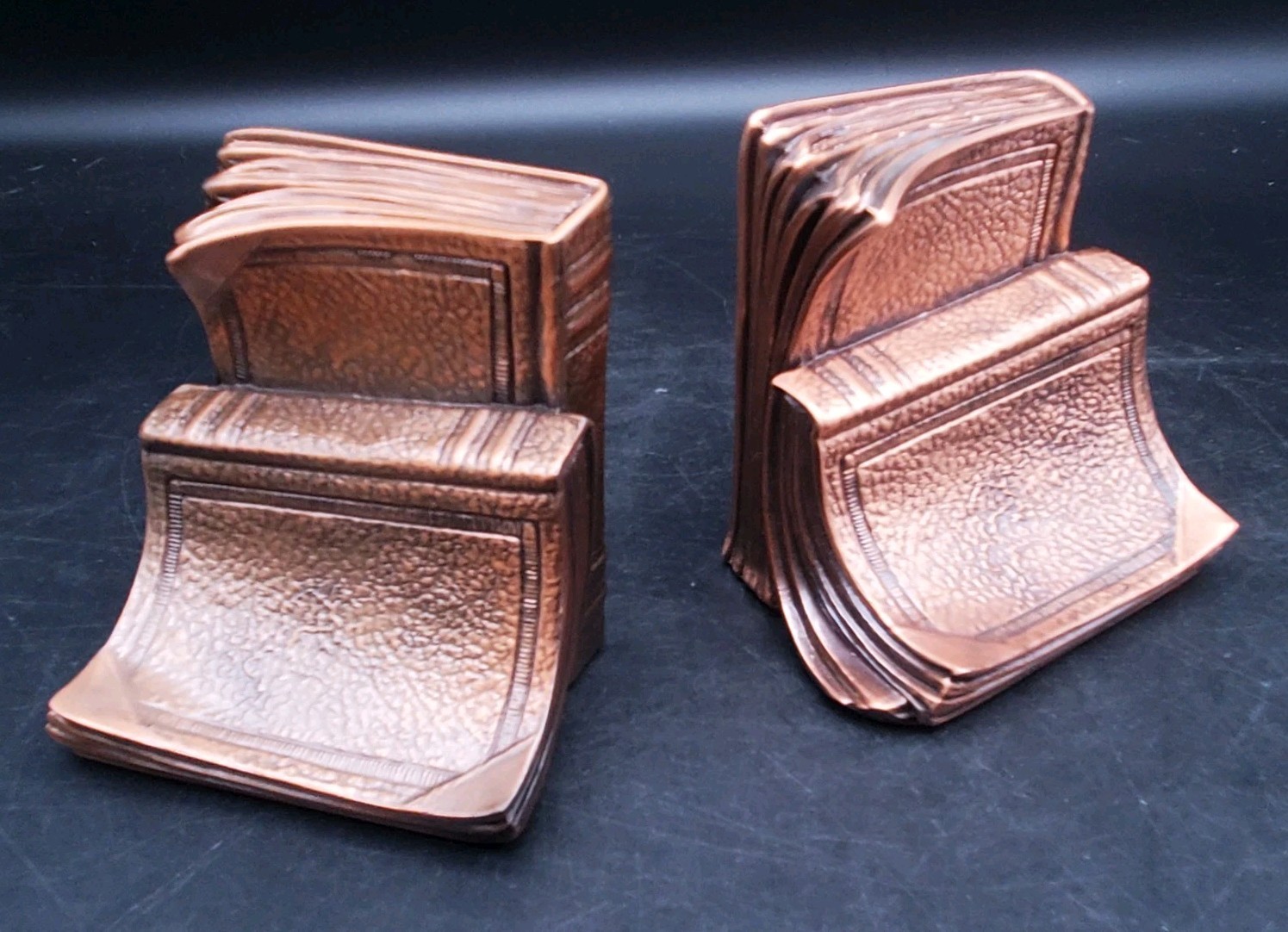 Vintage 1930\'s Bookends Pair Antique Books Scroll Design Copper Tone USA Vintage 1930\'s Bookends Pair Antique Books Scroll Design Copper Tone USA