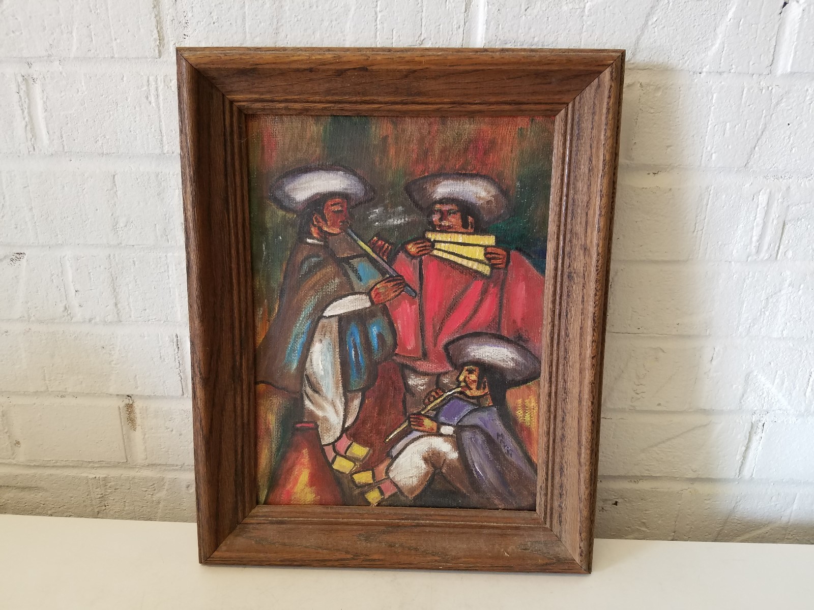 Vintage Ecuadorian Mariachi Band Double Sided Framed Painting Vintage Ecuadorian Mariachi Band Double Sided Framed Painting