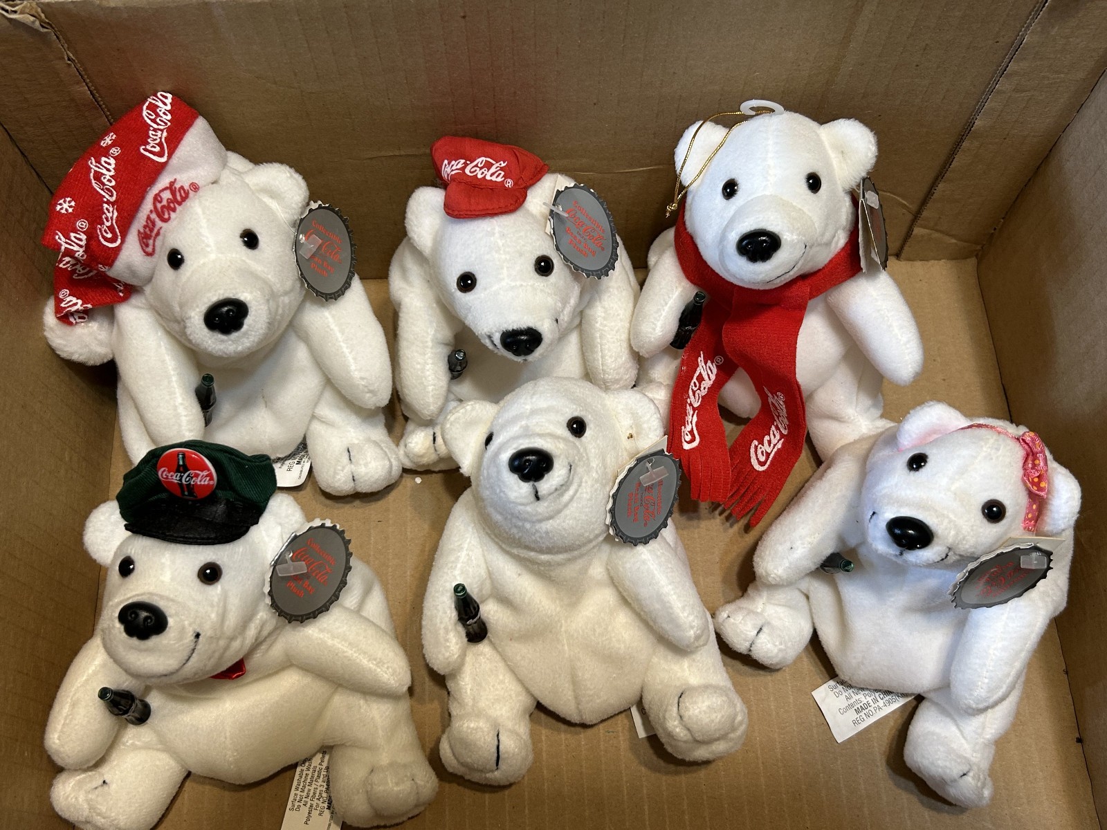 Lot 6 1997 - 1998 Coca-Cola Polar Bear Beanie Plush Collection NEW with Tags