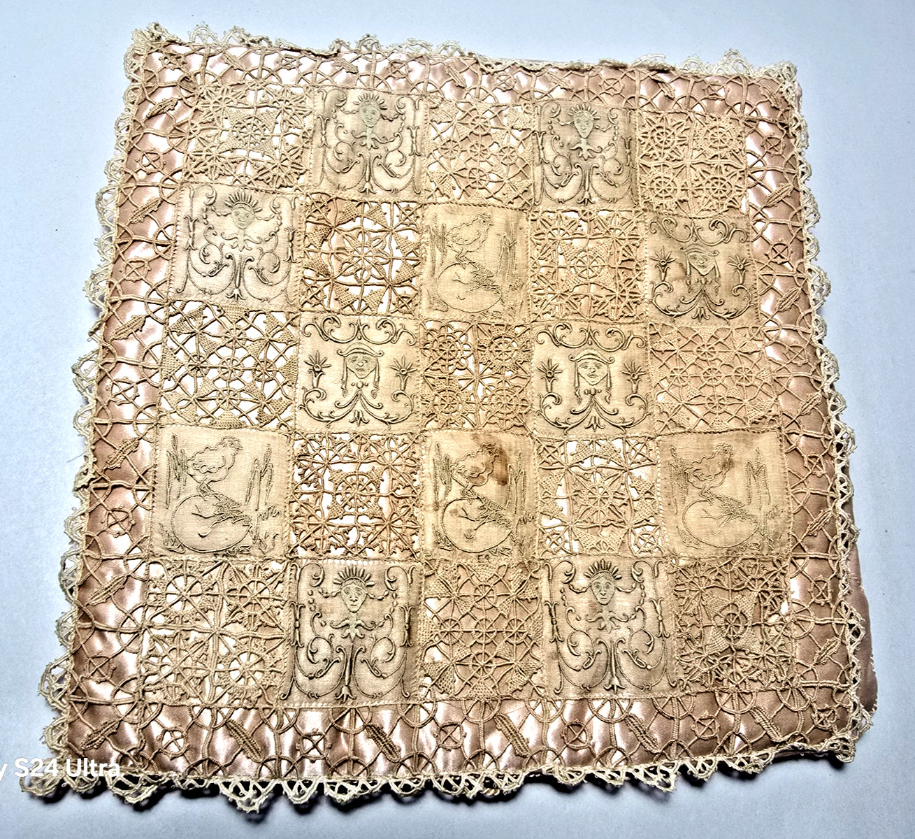 VTG Antique Burano Venetian Needlelace Case Cloth Satin Lining 19\ VTG Antique Burano Venetian Needlelace Case Cloth Satin Lining 19\