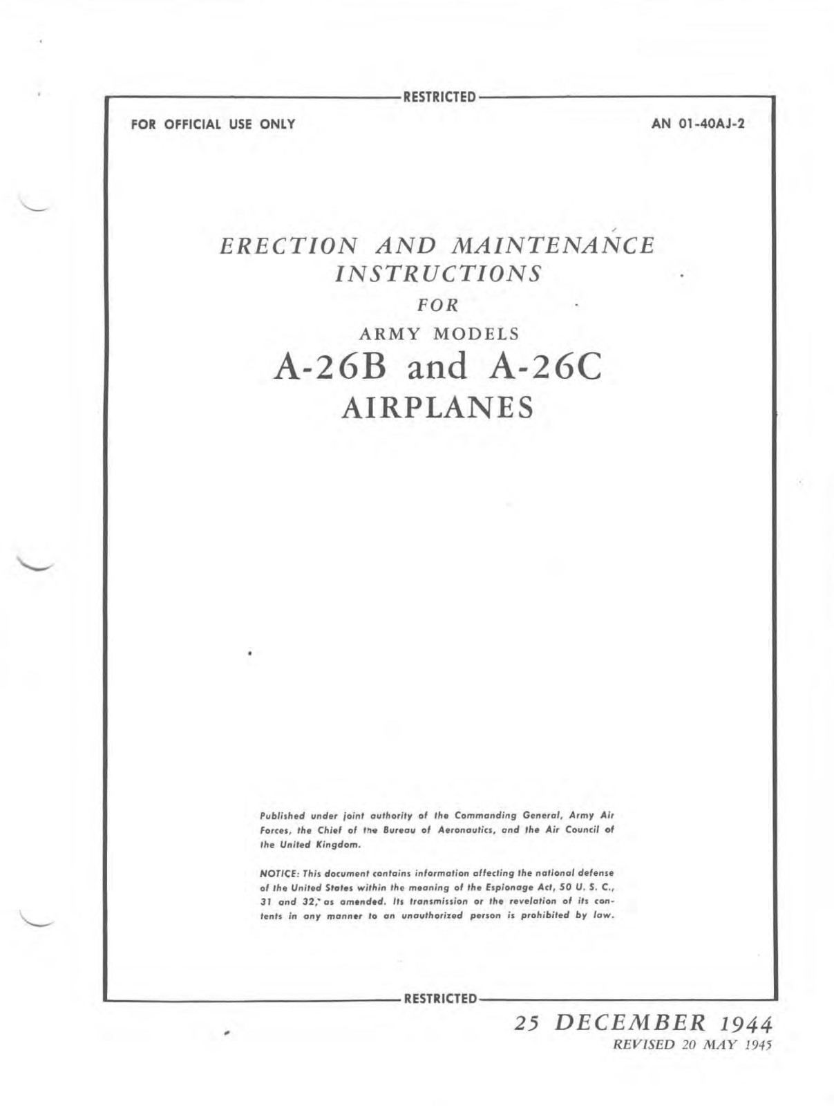 364 Page 1945 A-26B A-26C Invader T.O. AN-01-40J-2 Erection Flight Manual on CD