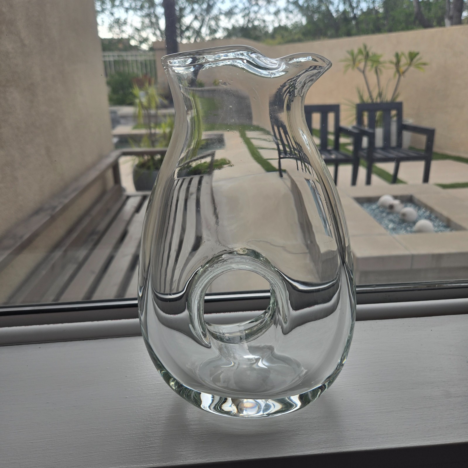 Vintage Handblown Glass Biomorphic Doughnut Hole Carafe Pitcher Decanter