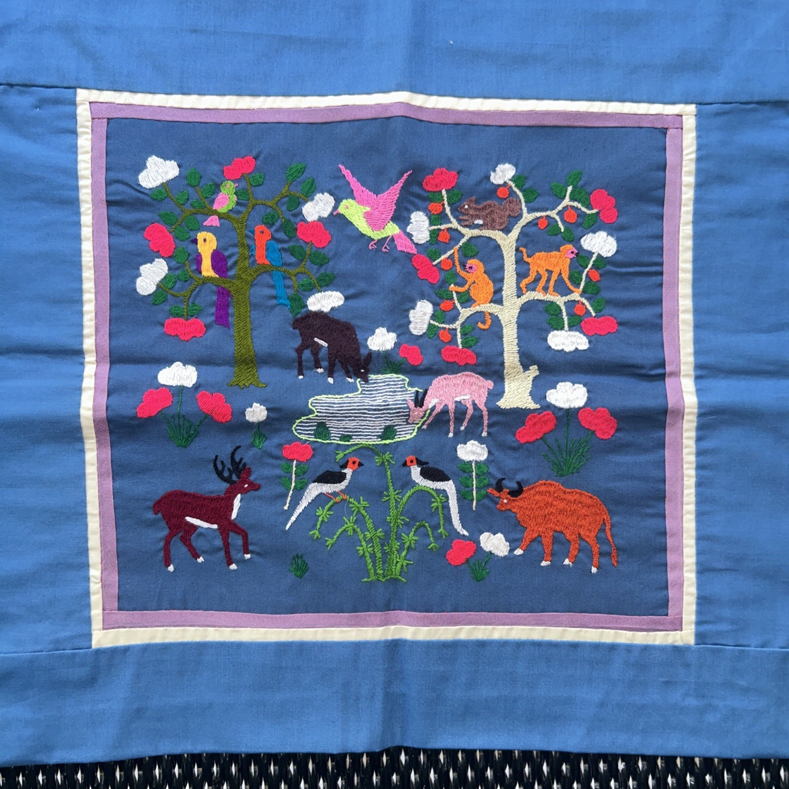 Vintage Hmong Story Cloth Quilt VIETNAM Intricate Animal Scene Laos 14x15.5”
