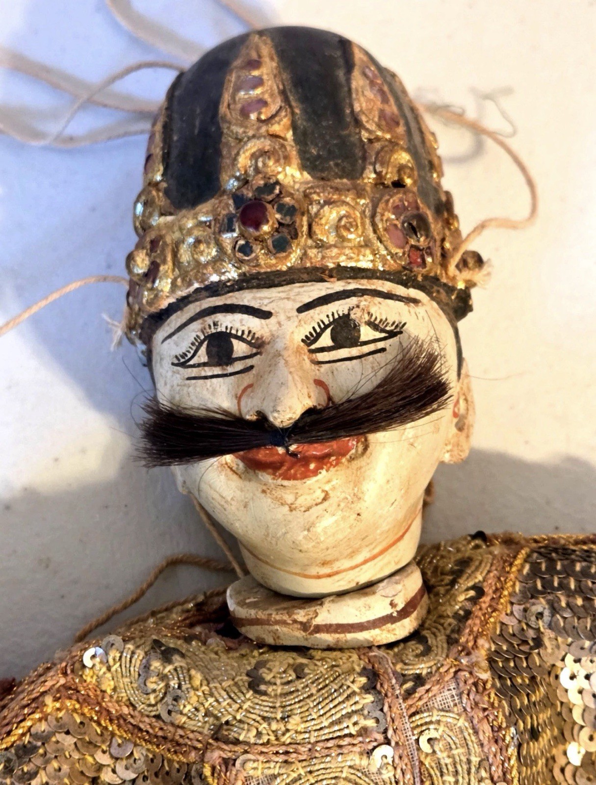 Vintage Asian Indonesian Marionette Puppet Wooden Sequined Outfit 16\