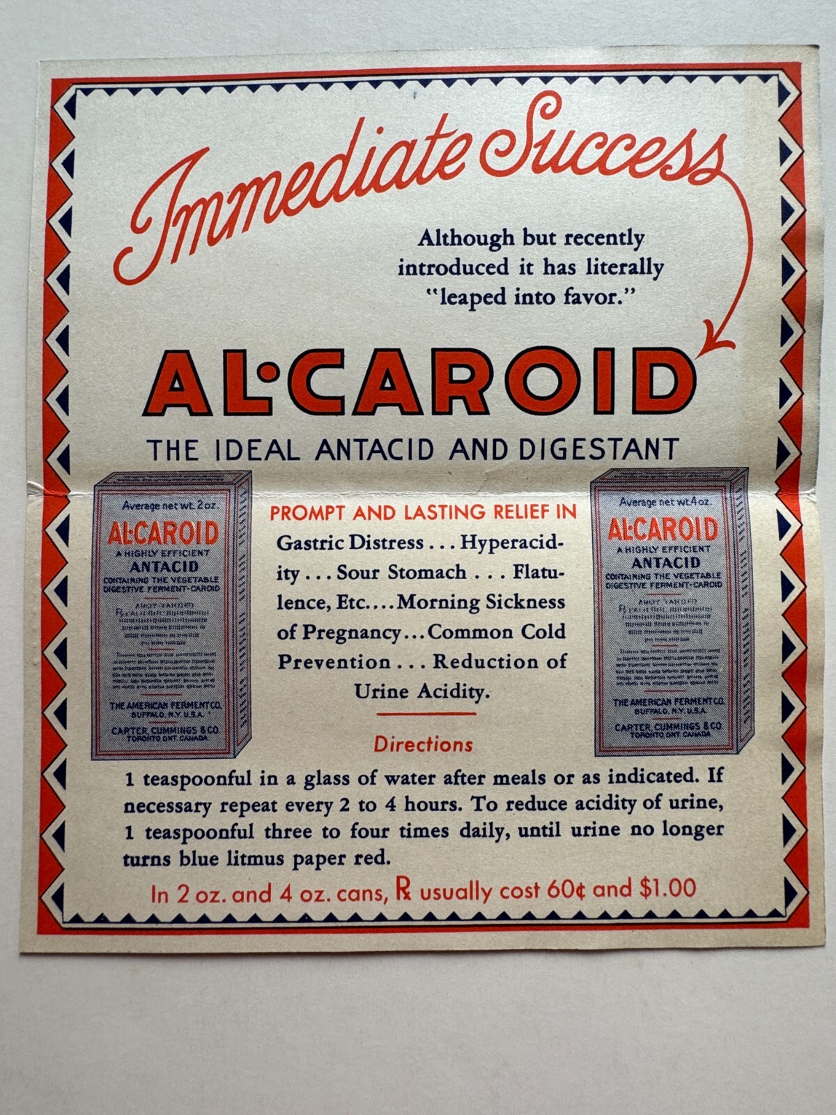 1940-50\'s AlCaroid Antacid Medicine Advertising Brochure 1940-50\'s AlCaroid Antacid Medicine Advertising Brochure