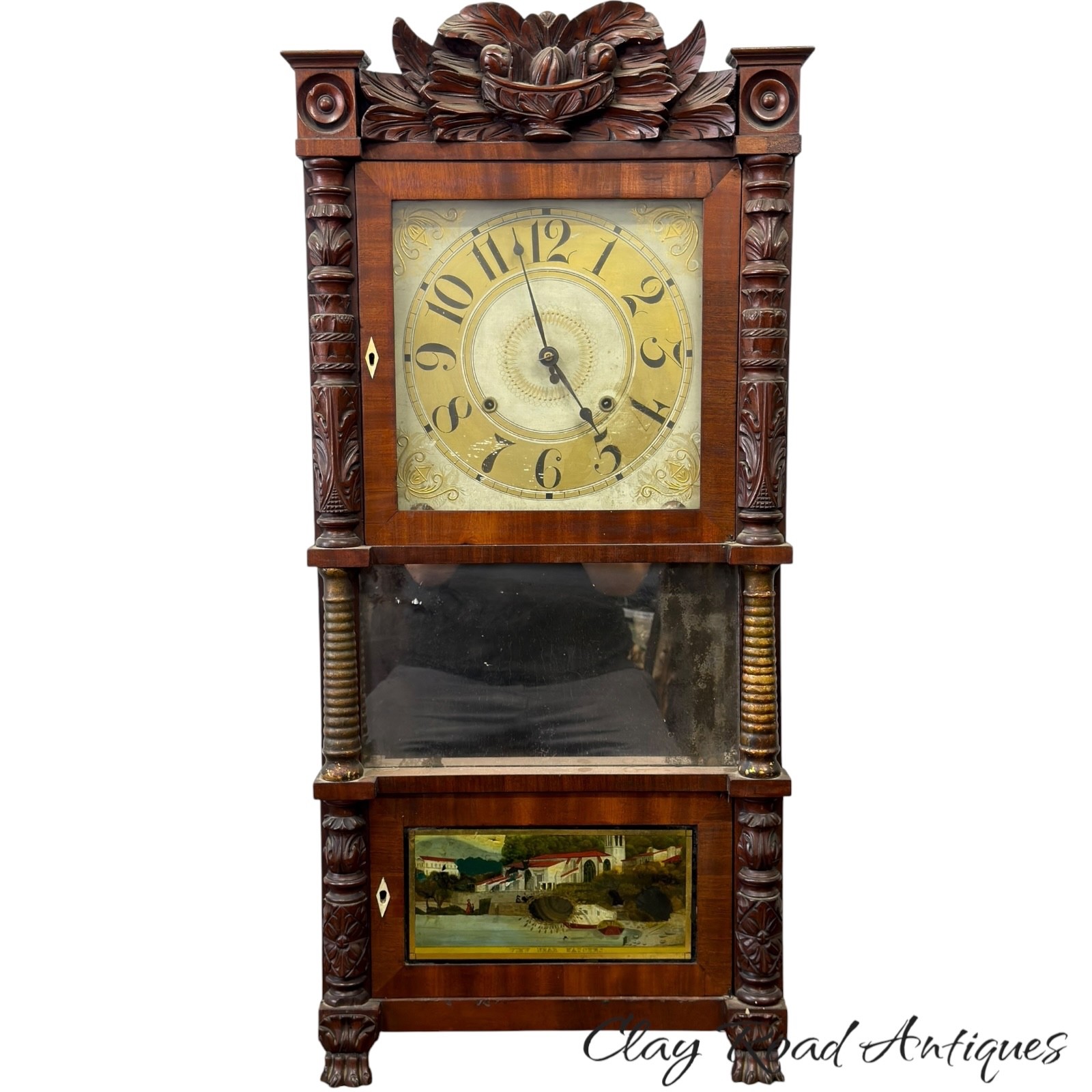 ANTIQUE 1833 1835 BIRGE & CASE CO. triple decker paw foot empire clock original ANTIQUE 1833 1835 BIRGE & CASE CO. triple decker paw foot empire clock original