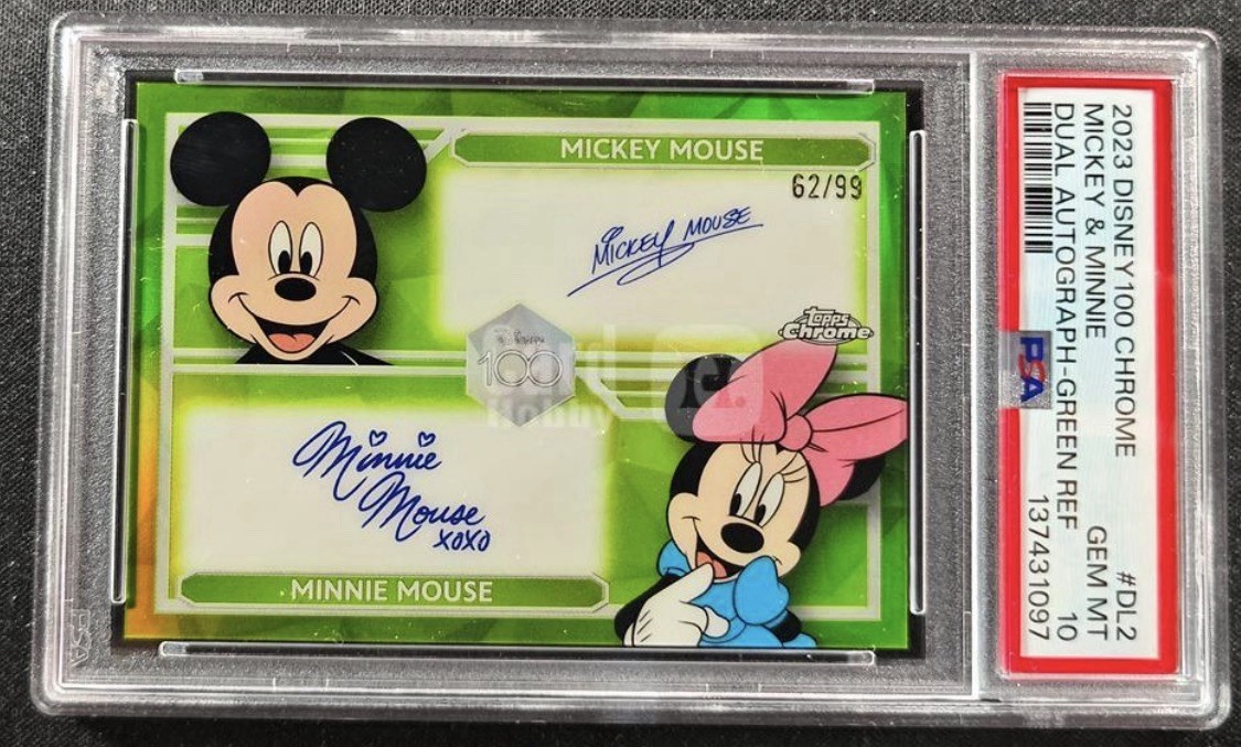 2023 Disney 100 Chrome Mickey Mouse Minnie Mouse Dual Auto Green /99 PSA 10 GEM 2023 Disney 100 Chrome Mickey Mouse Minnie Mouse Dual Auto Green /99 PSA 10 GEM