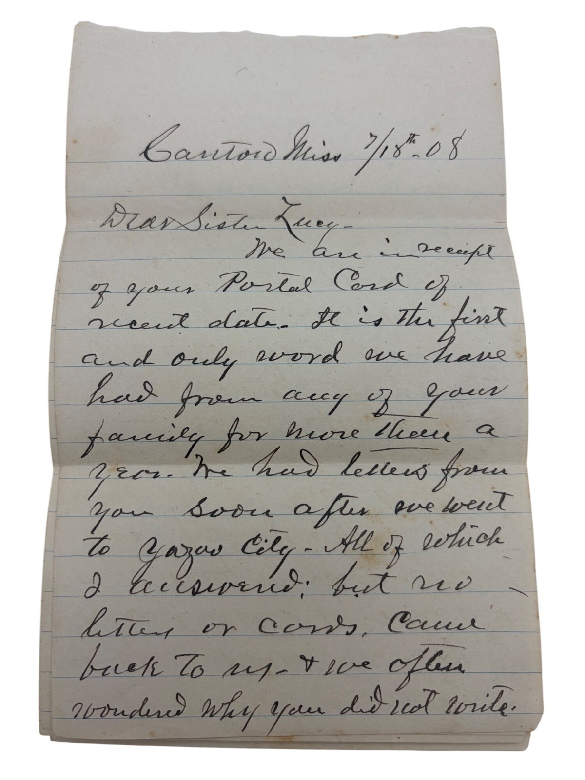 1908 Canton MS Letter Railroad Growth Yazoo City Jackson ICRR History Doc