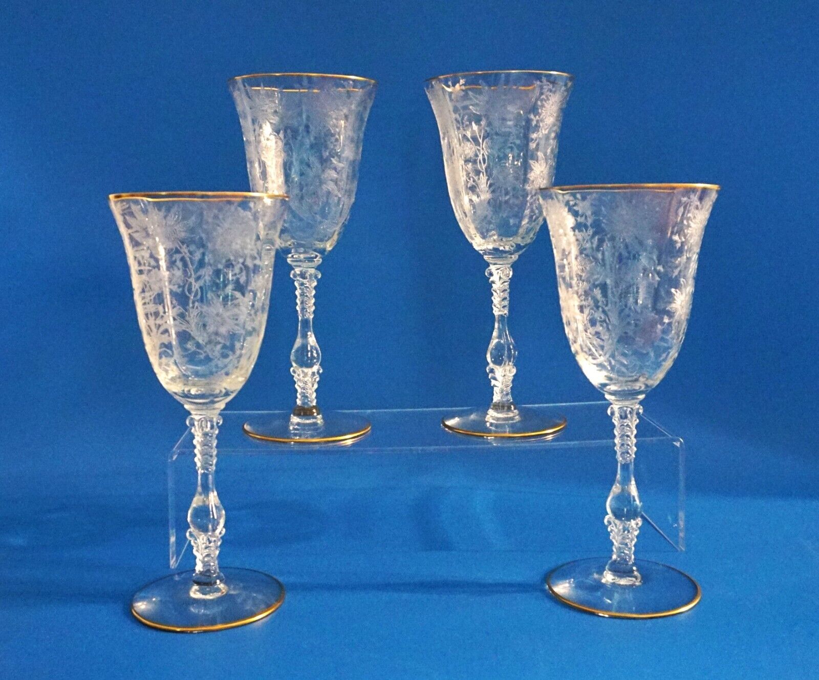 Cambridge Glass Wildflower Gold Water Goblets 8 1/4\