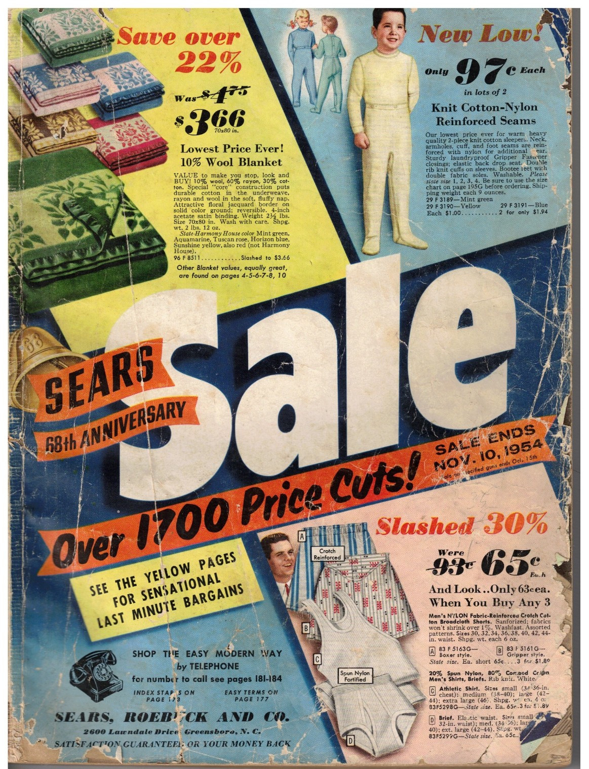VINTAGE 1954 SEARS FALL SALE CATALOG TOYS/CLOTHING/RADIOS/TOOLS/MOWERS/BOOTS/++