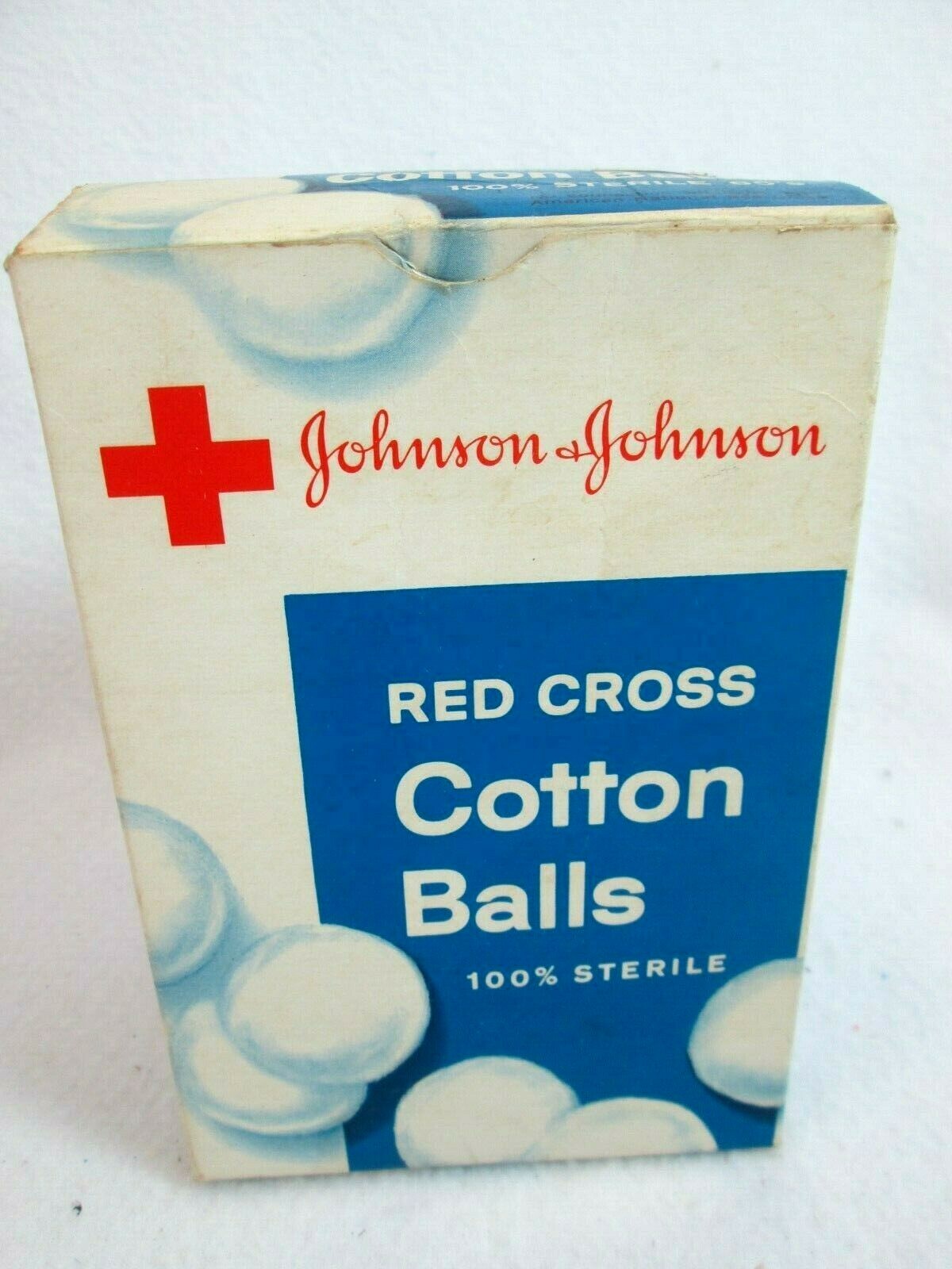 Vintage 1961 Johnson & Johnson Red Cross cotton balls cardboard box